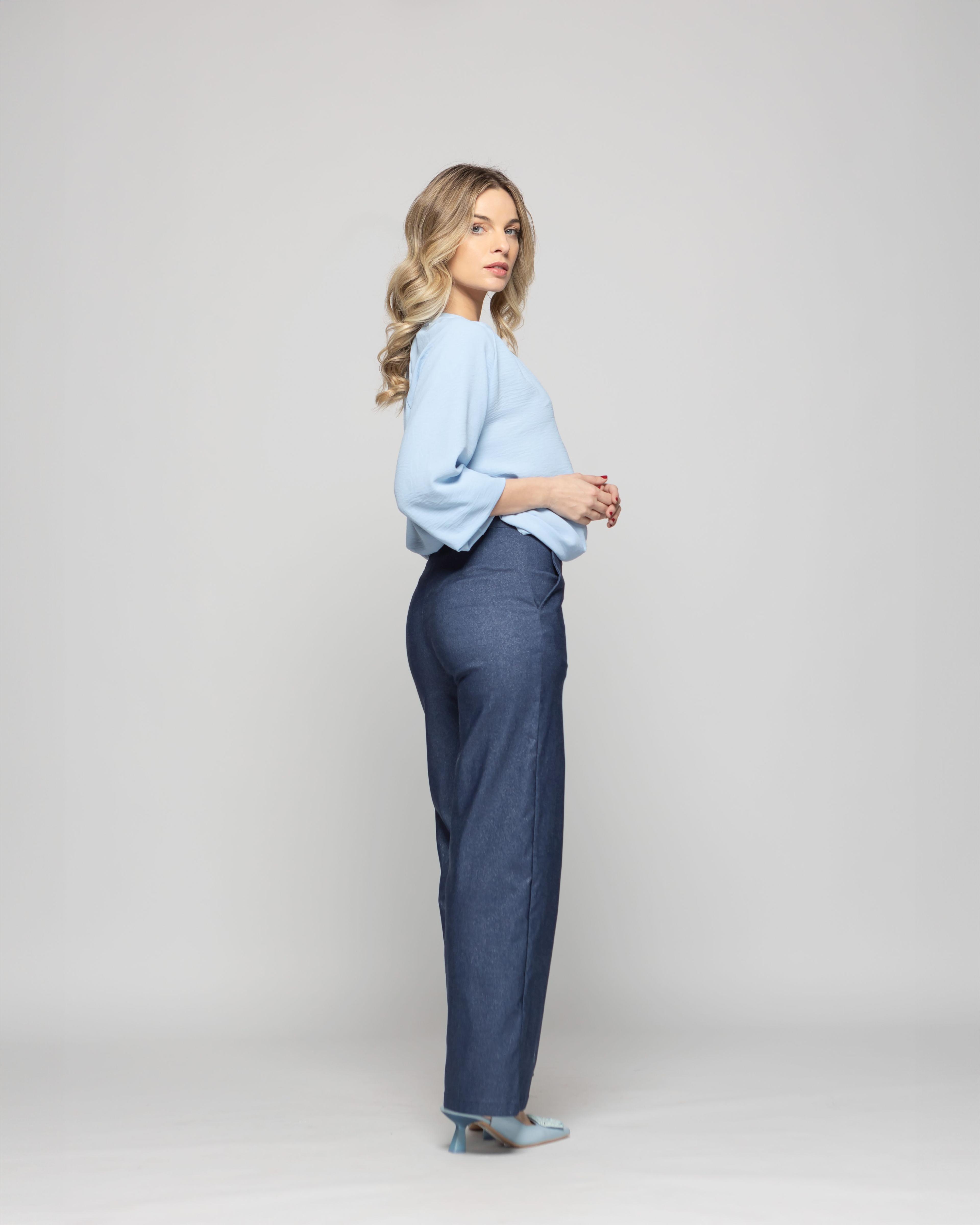 Pantalón Mujer Reseda Viscosa Regular Fit Recto Denim Azul Ludovica-5