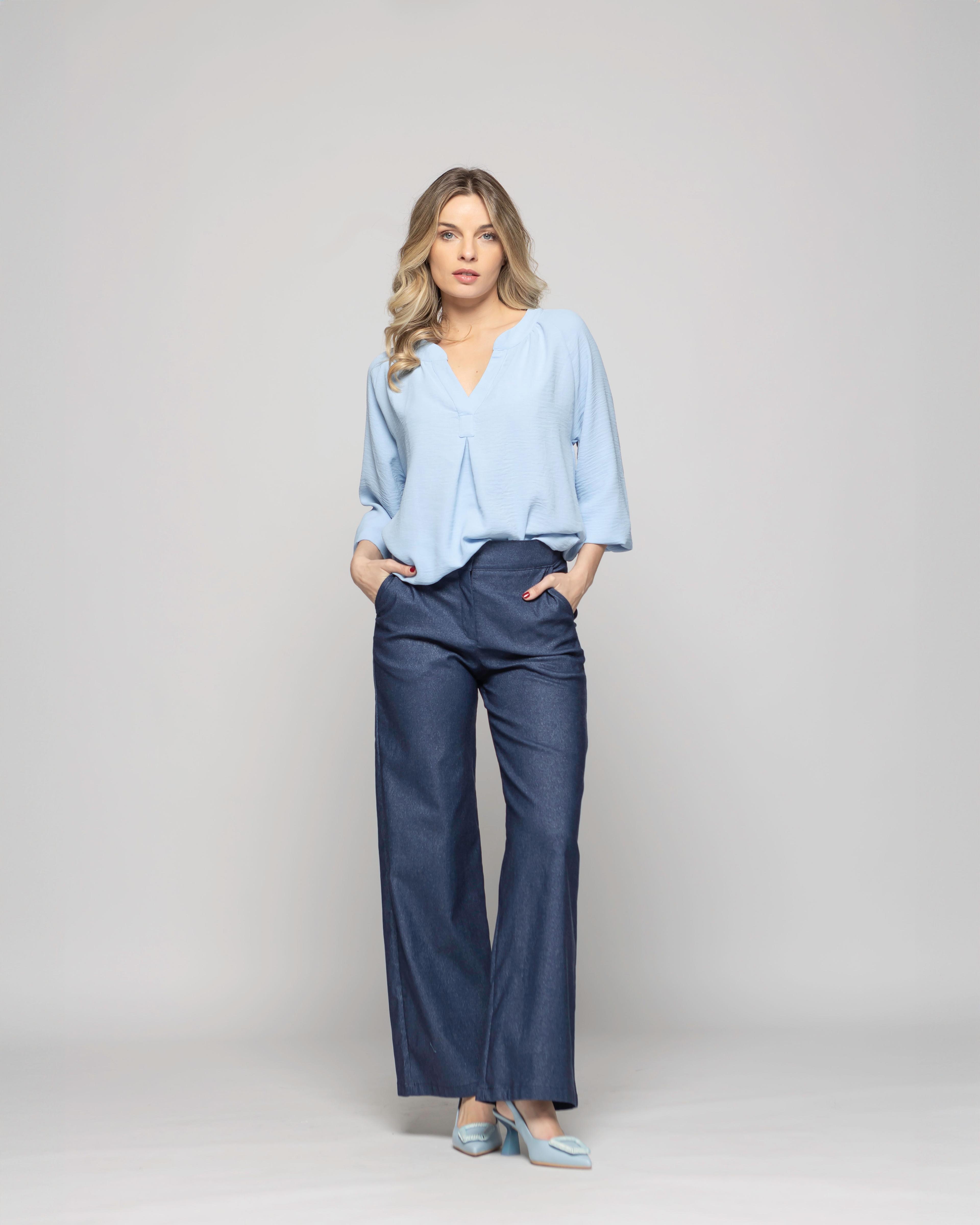 Pantalón Mujer Reseda Viscosa Regular Fit Recto Denim Azul Ludovica-8