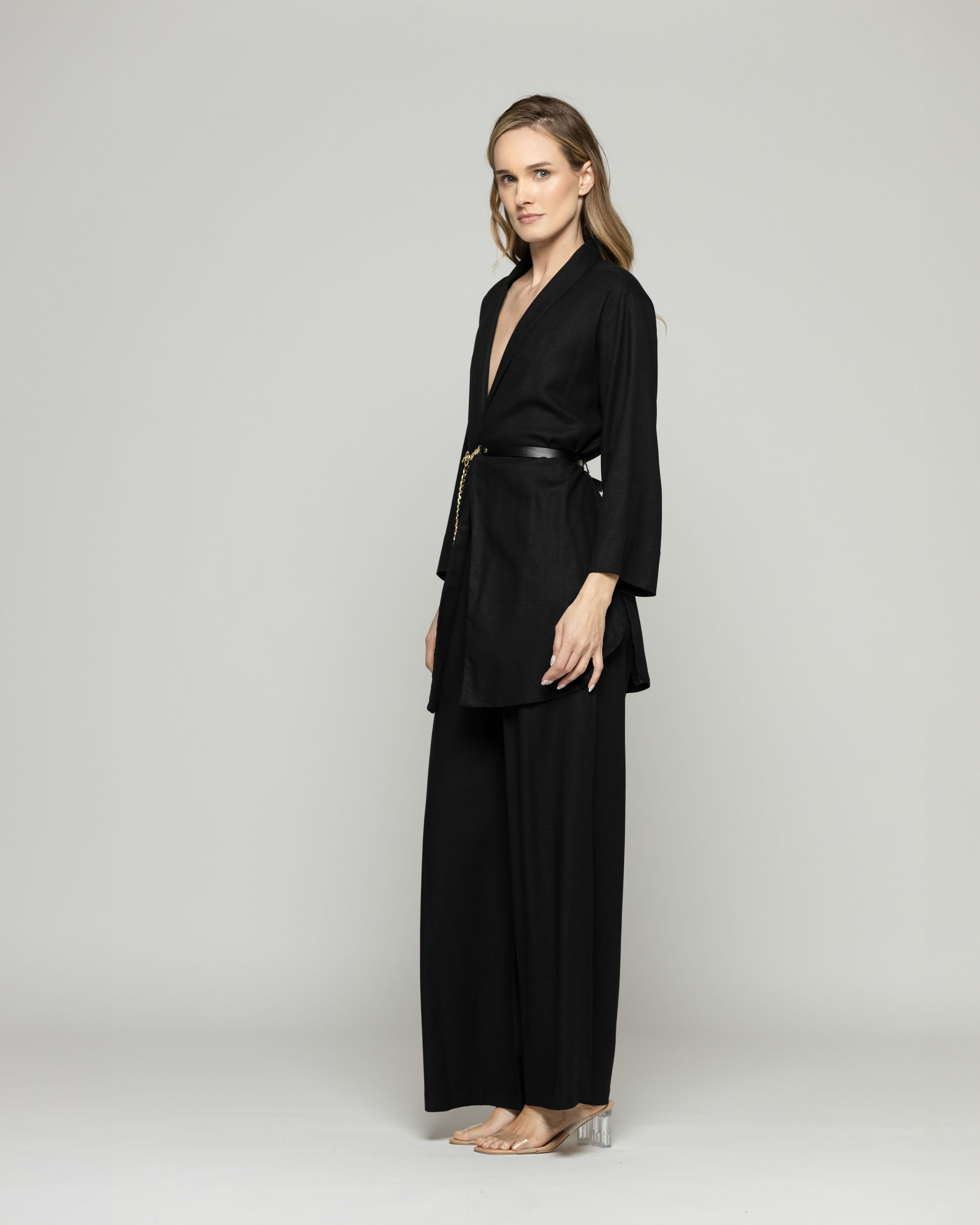 Túnica Kimono Mujer Verbena Manga 3/4 Con Cinturón Negro Ludovica-5