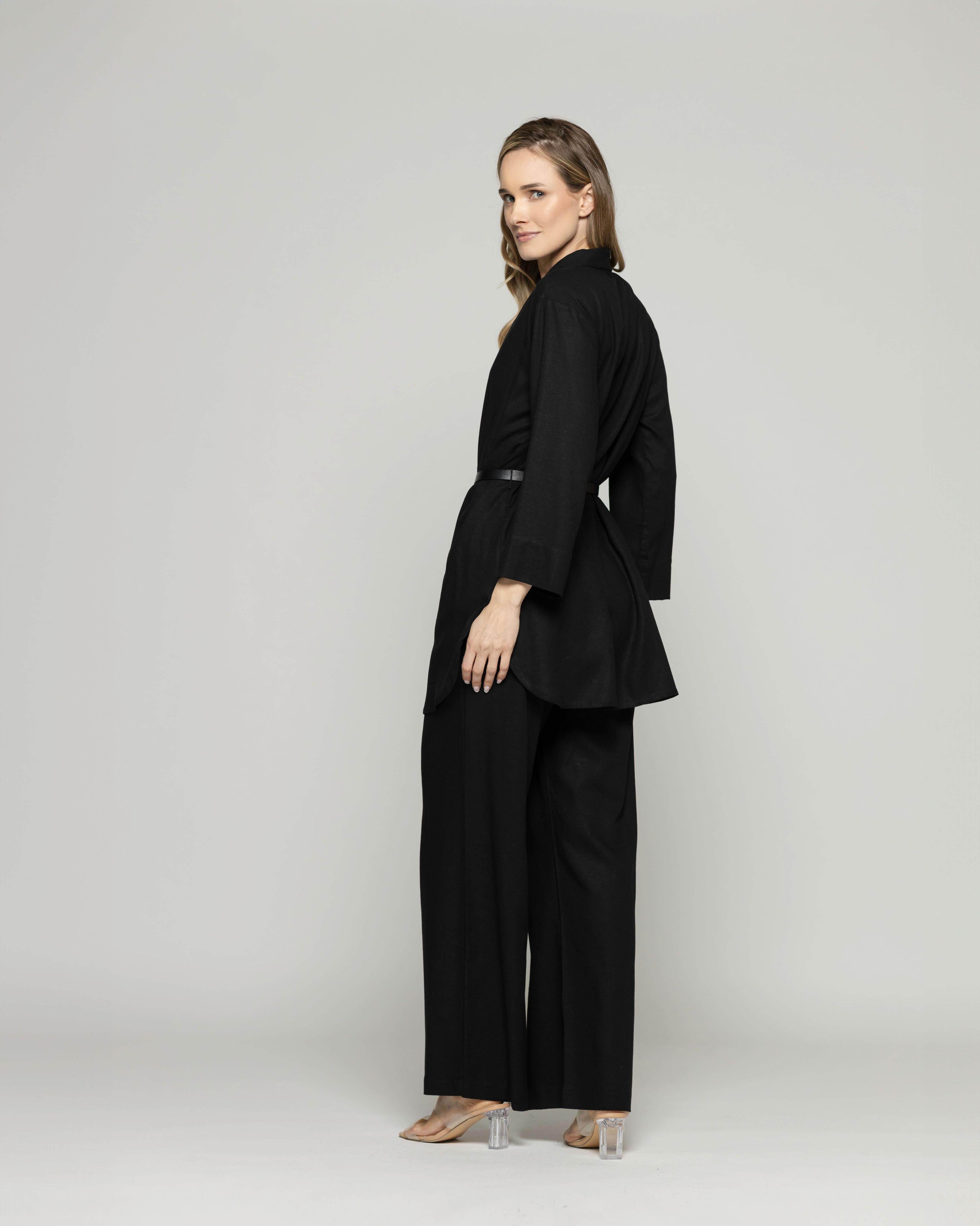 Túnica Kimono Mujer Verbena Manga 3/4 Con Cinturón Negro Ludovica-6