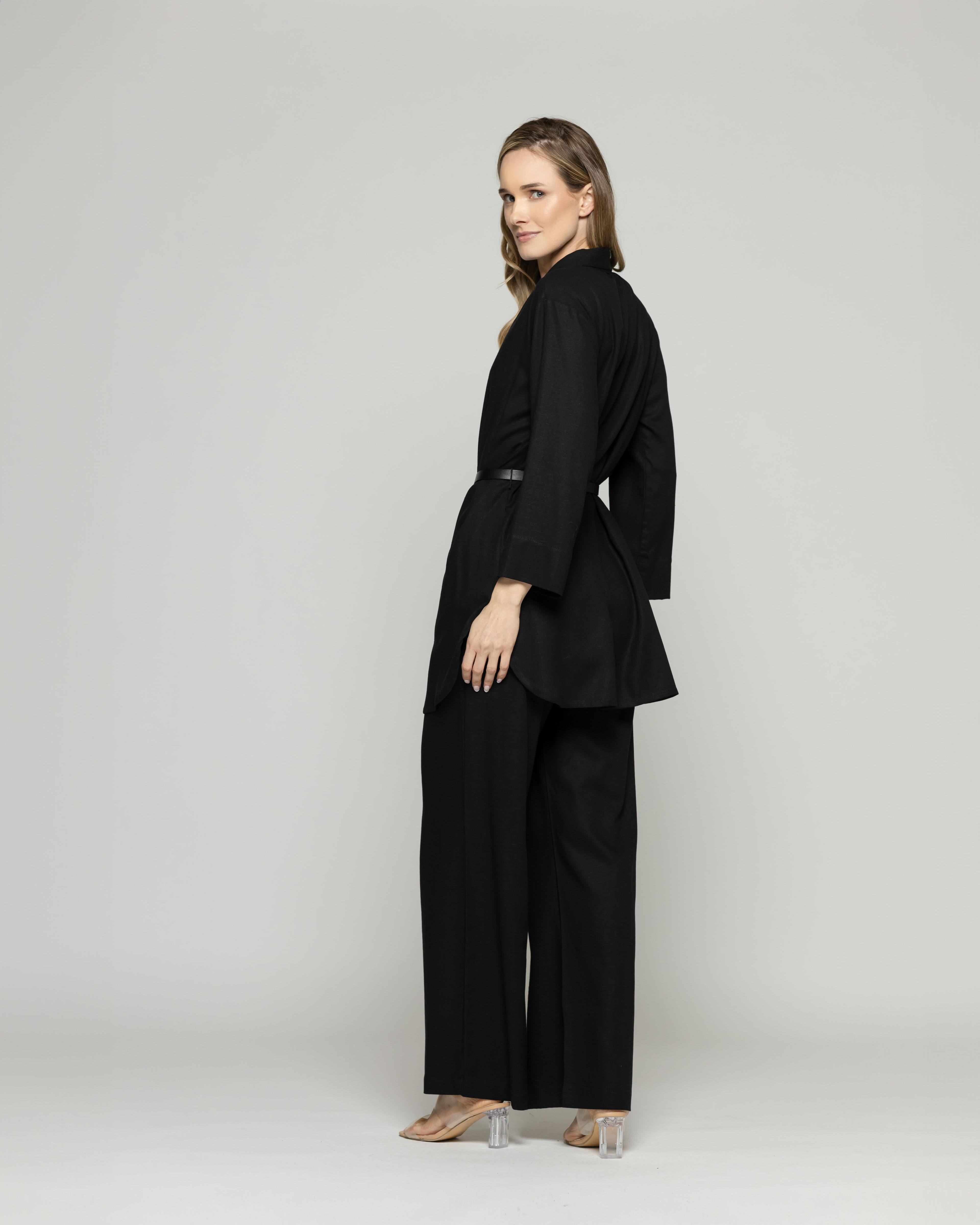 Túnica Kimono Mujer Verbena Manga 3/4 Con Cinturón Negro Ludovica-7