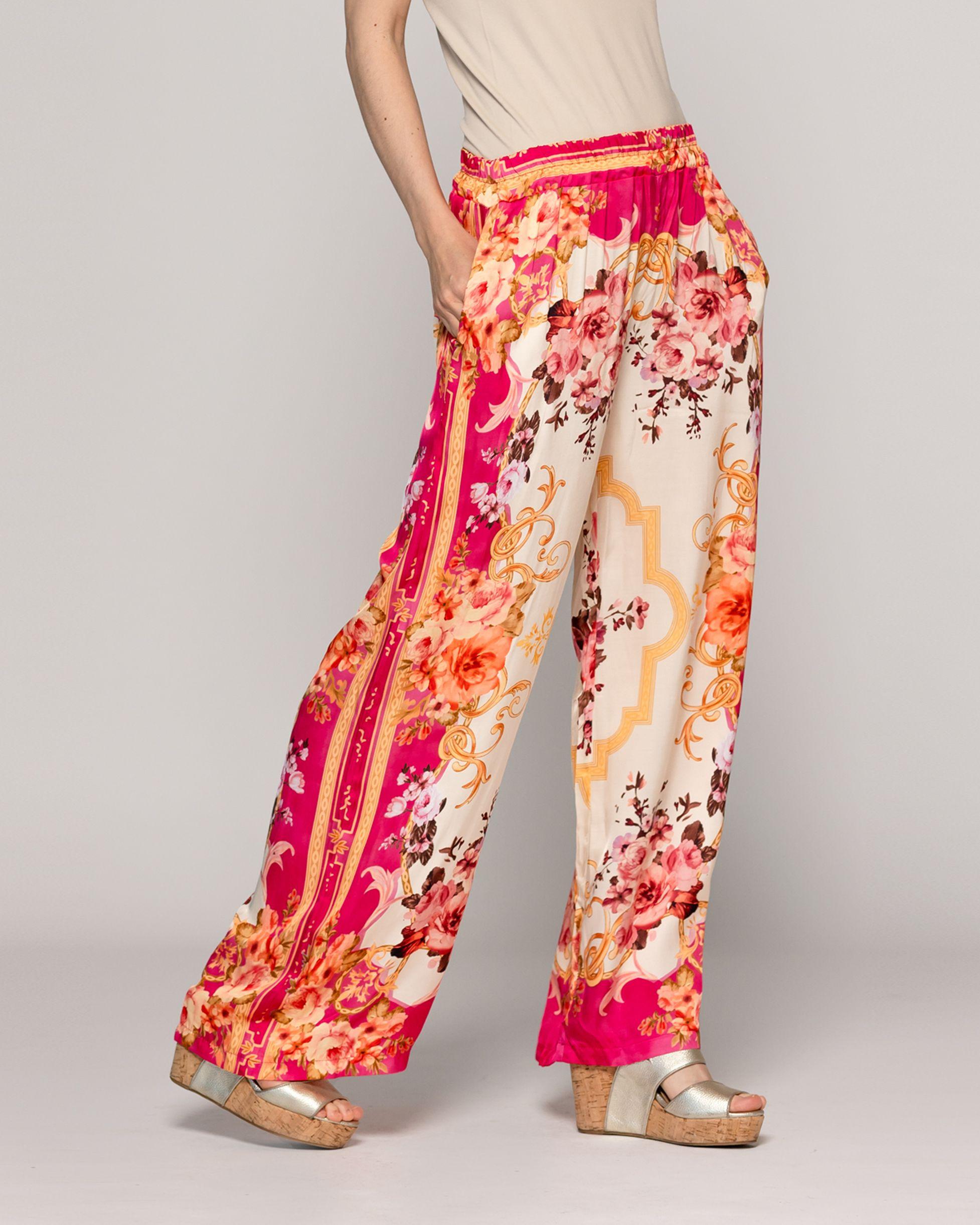 Pantalón Mujer Brenna Satinado Estampado Barroco Fucsia Lineatre-1