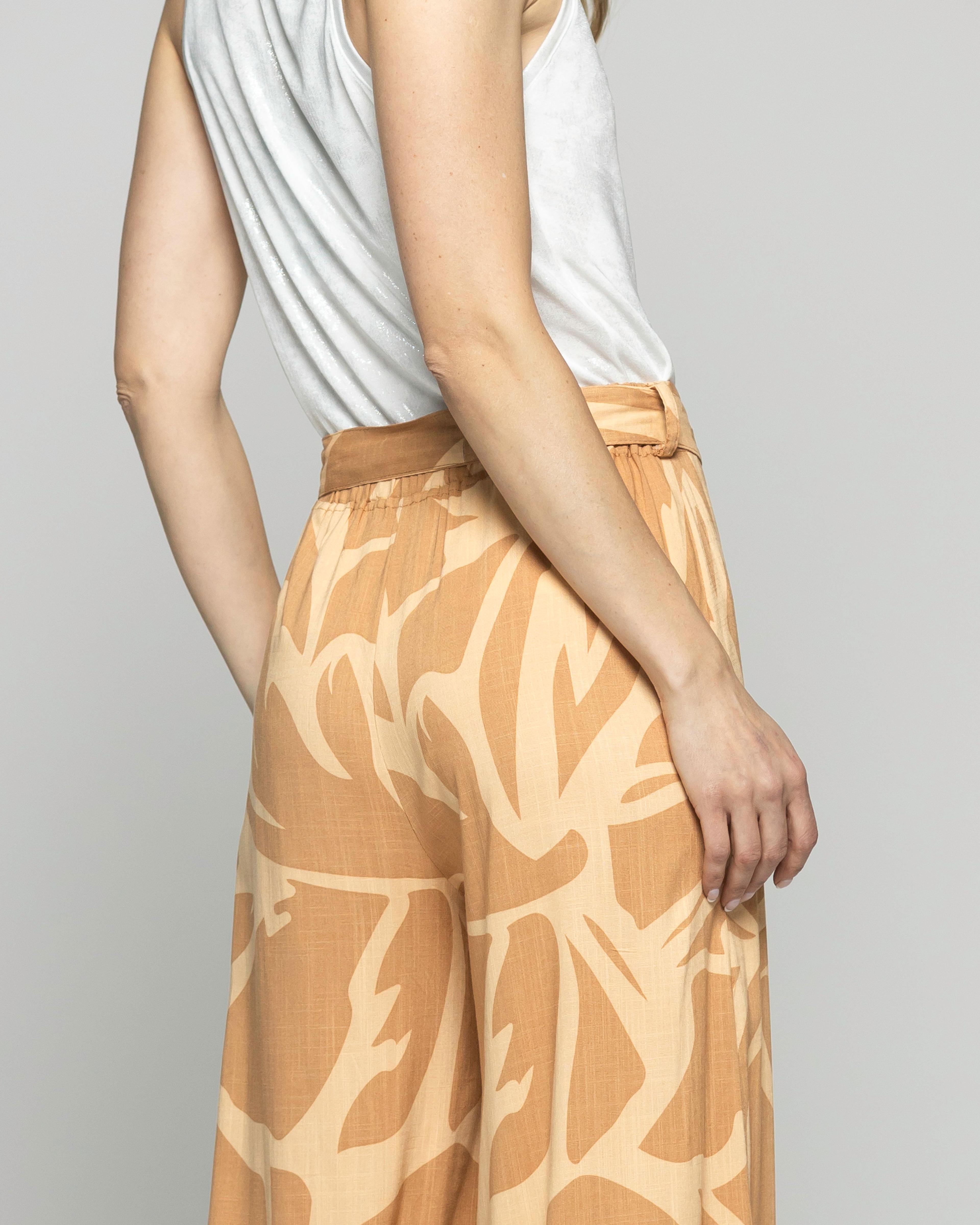 Pantalón Mujer Senecio Palazzo Viscosa Con Lazo Estampado Café Caramelo Ludovica-4