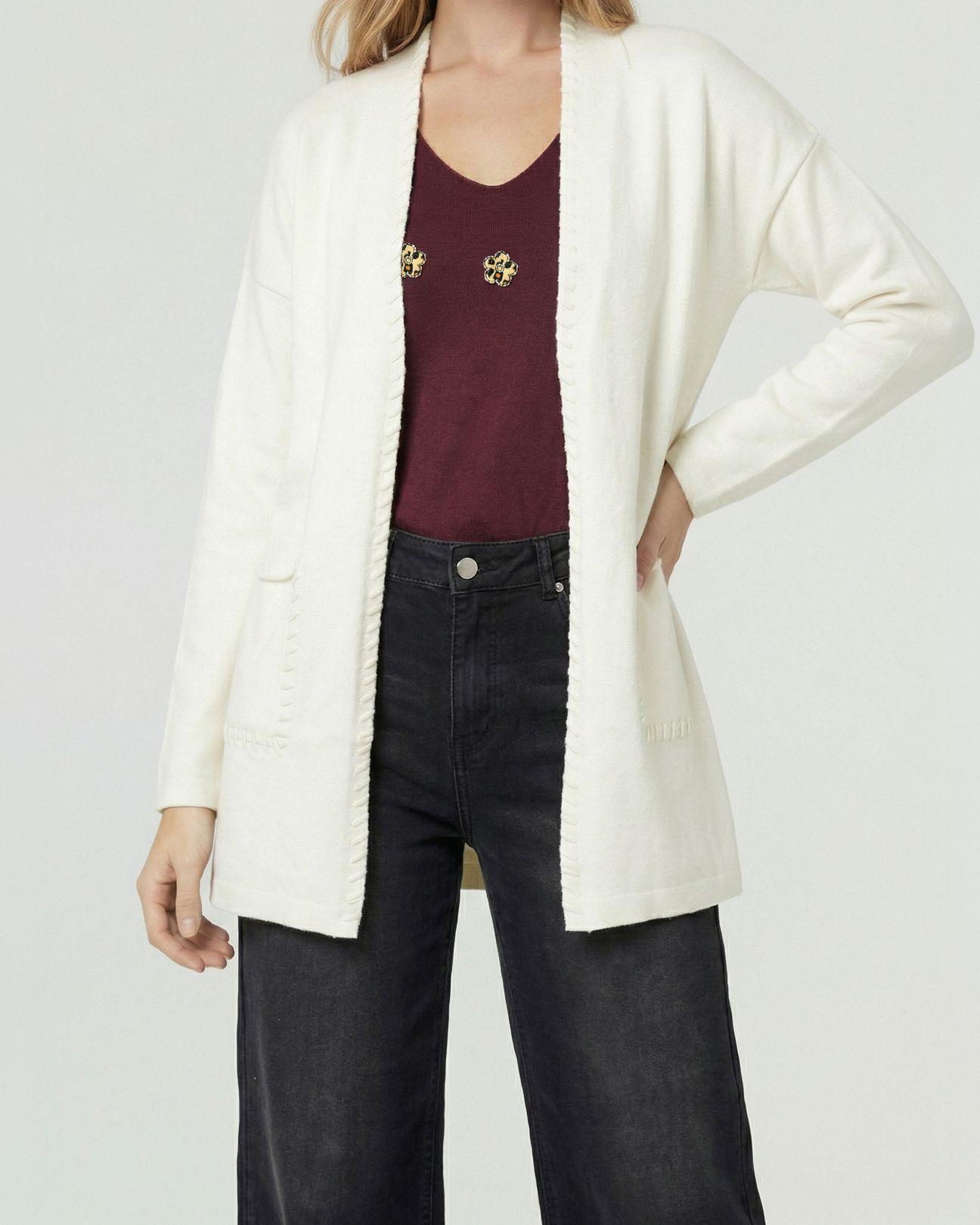 Cardigan Mujer Gianna Relaxed Cuello Tipo Kimono Manga Caída Crudo Lineatre-2