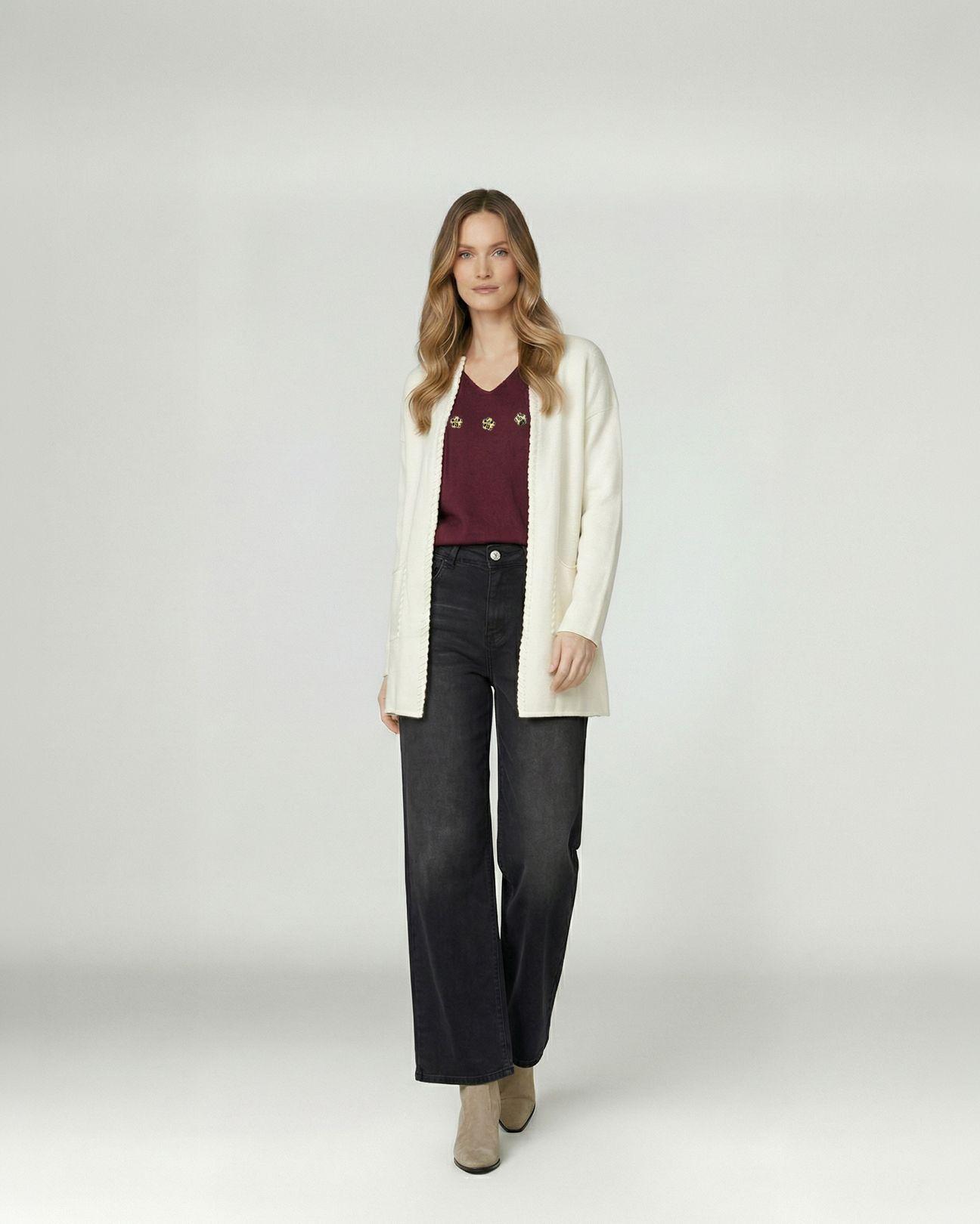 Cardigan Mujer Gianna Relaxed Cuello Tipo Kimono Manga Caída Crudo Lineatre-3