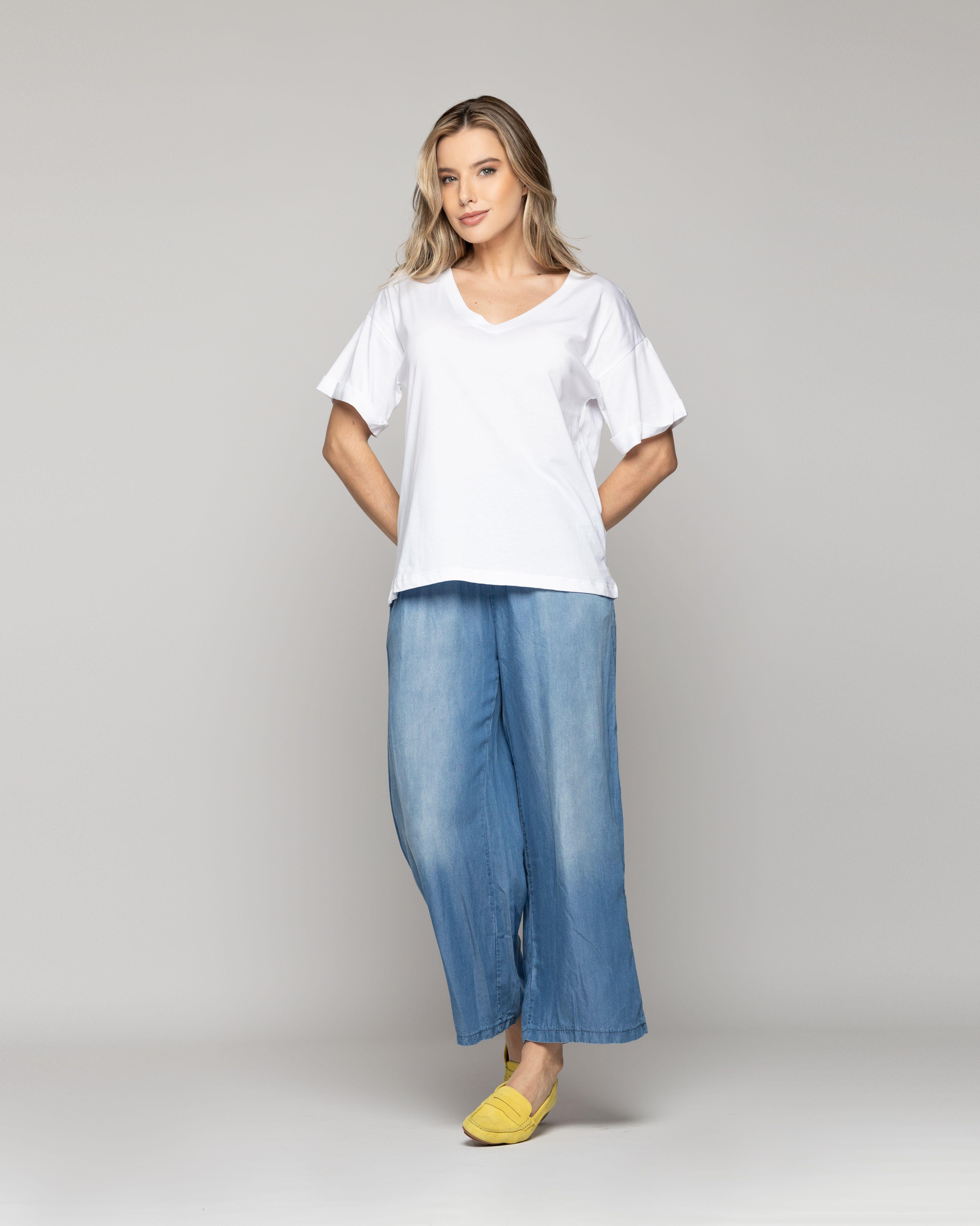 Polera Mujer Básico Ornella Escote V Blanca Lineatre-1