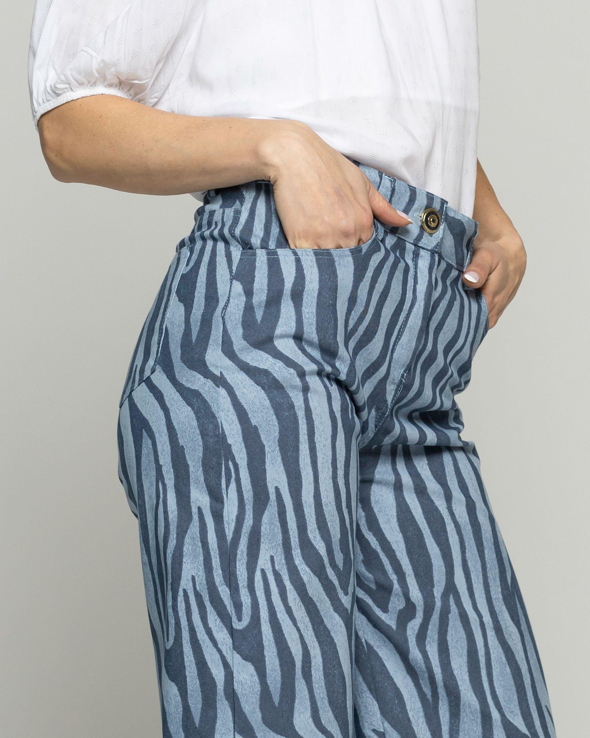 Pantalón Mujer Sakura Palazzo Algodón Estampado Cebra Azul Ludovica-8