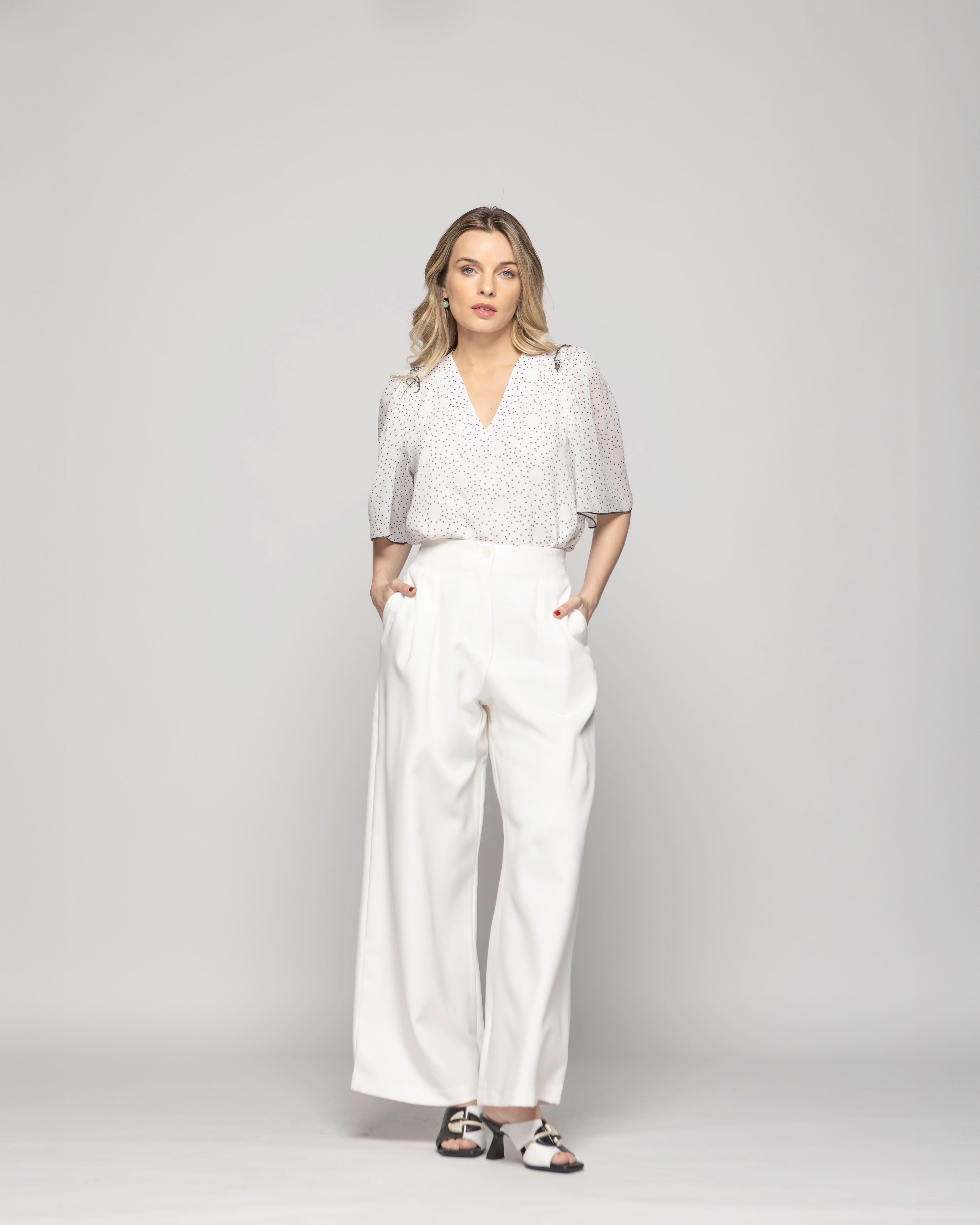 Pantalón Mujer Tulipan Con Pinzas Blanco Crudo-0