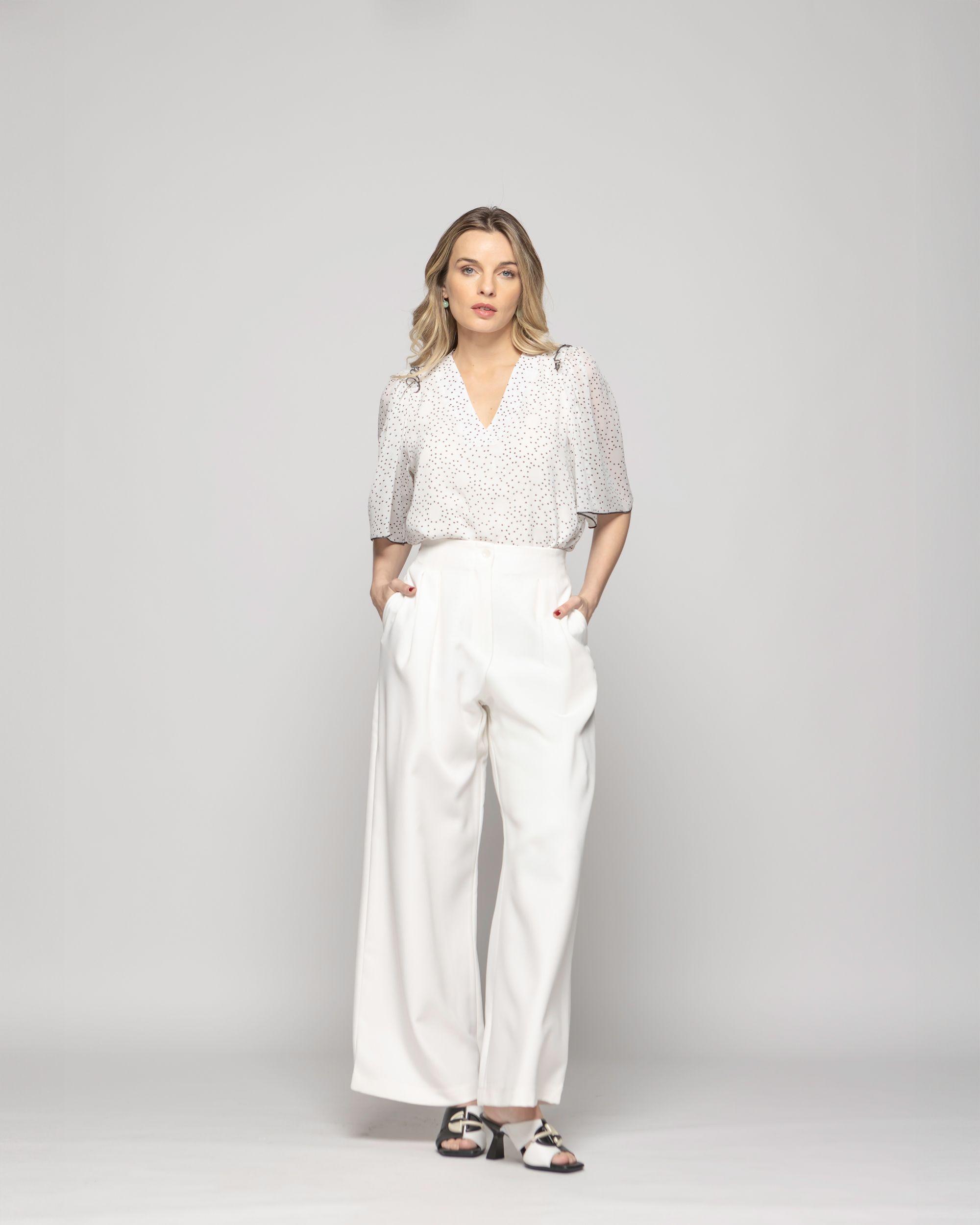 Pantalón Mujer Tulipan Con Pinzas Blanco Crudo-2