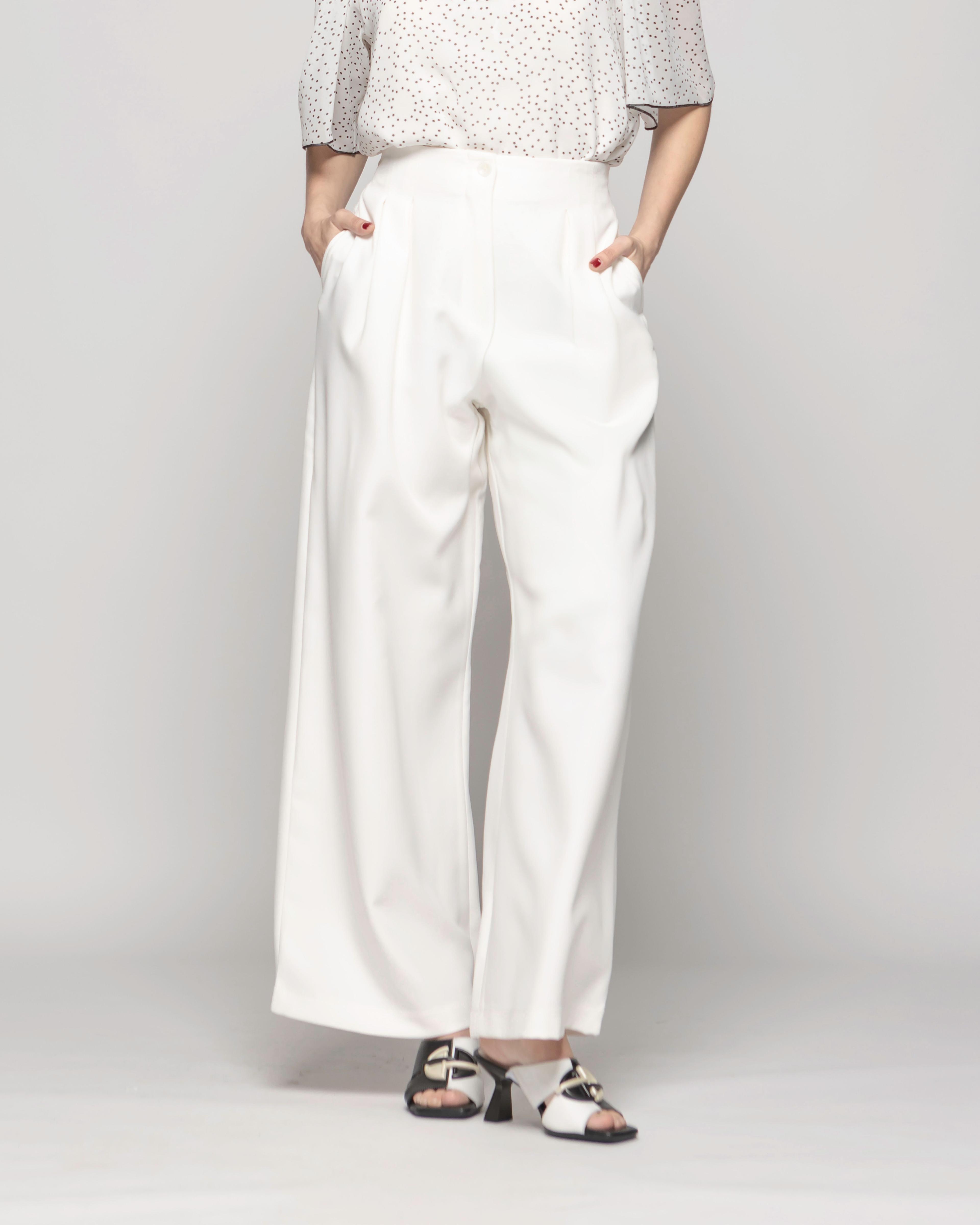 Pantalón Mujer Tulipan Con Pinzas Blanco Crudo-3