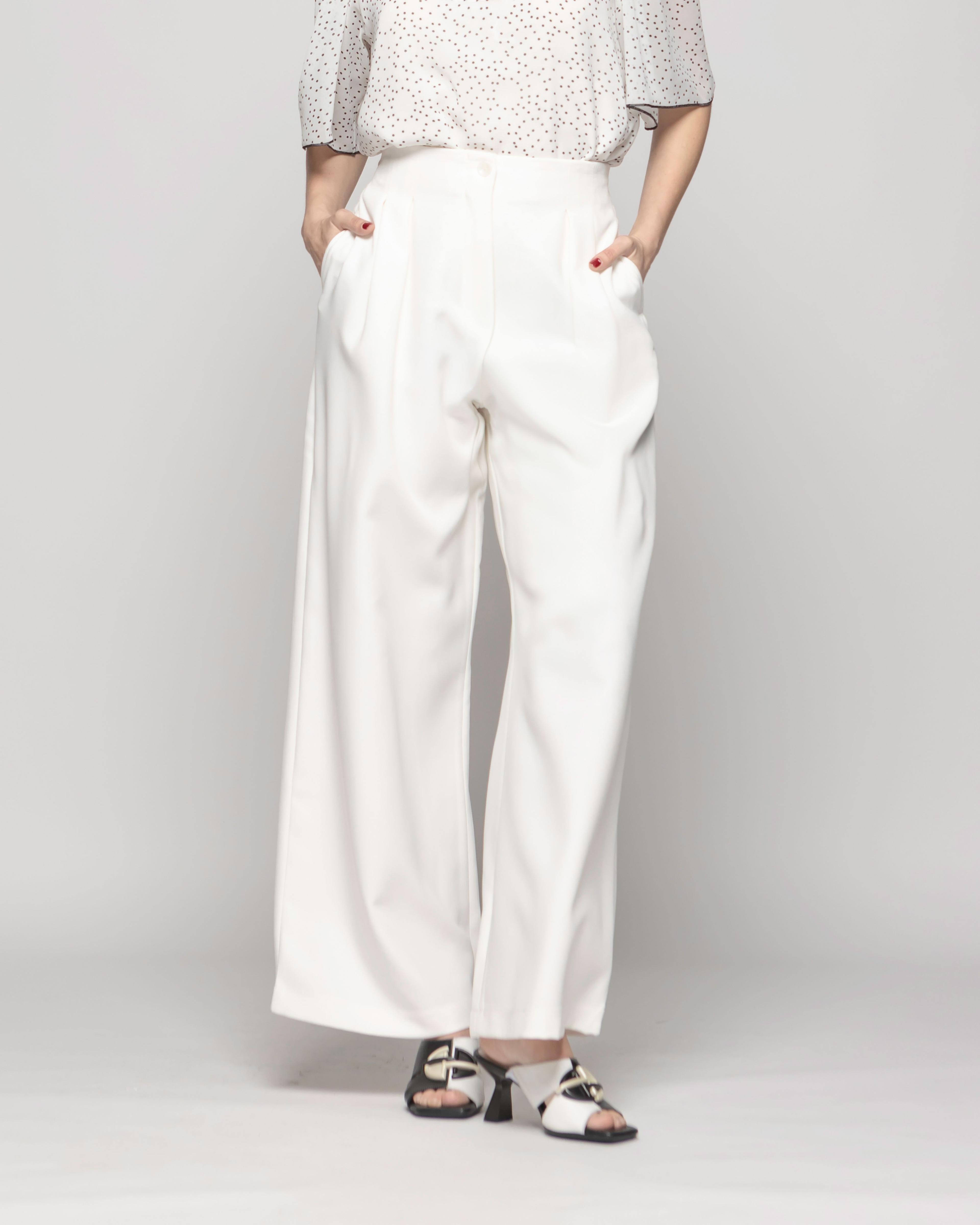 Pantalón Mujer Tulipan Con Pinzas Blanco Crudo-4