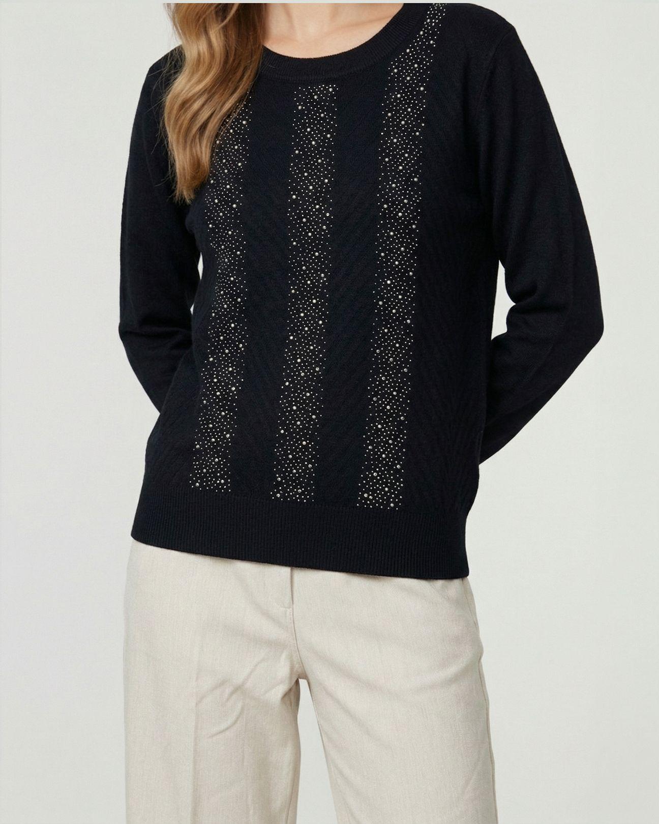 Sweater Mujer Rita Relaxed Cuello Redondo Manga Caída Negro Lineatre-2