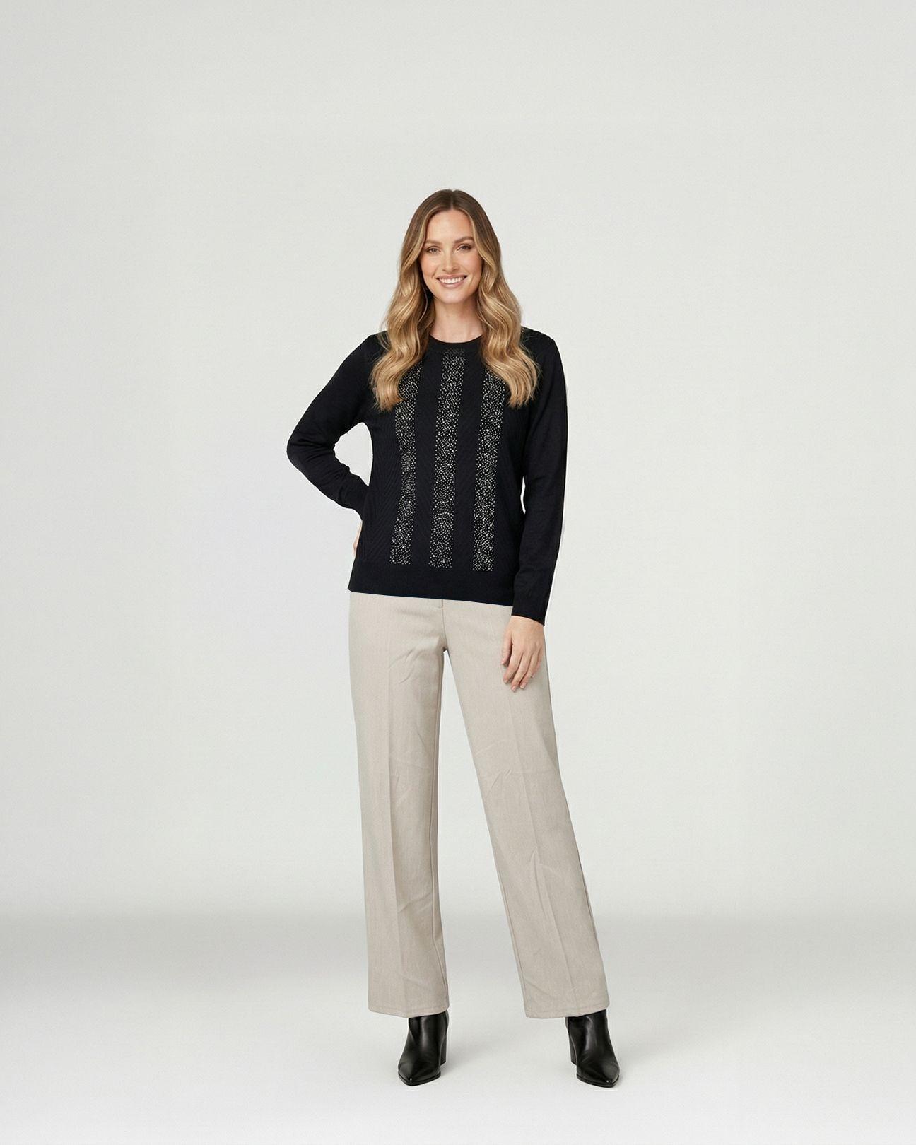 Sweater Mujer Rita Relaxed Cuello Redondo Manga Caída Negro Lineatre-3