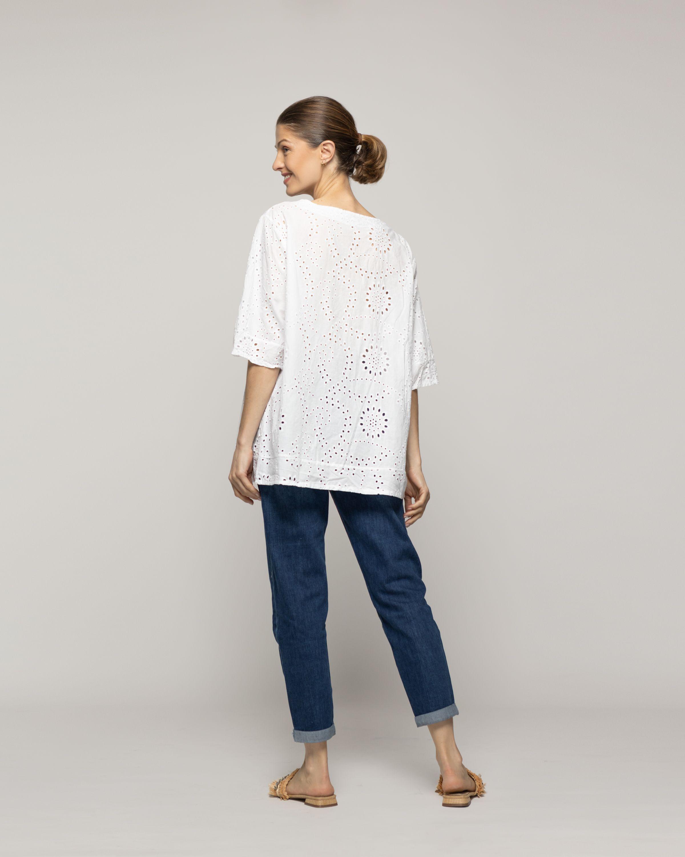 Blusa Mujer Barbara De Algodón Broderie Con Botones Blanca Lineatre-2