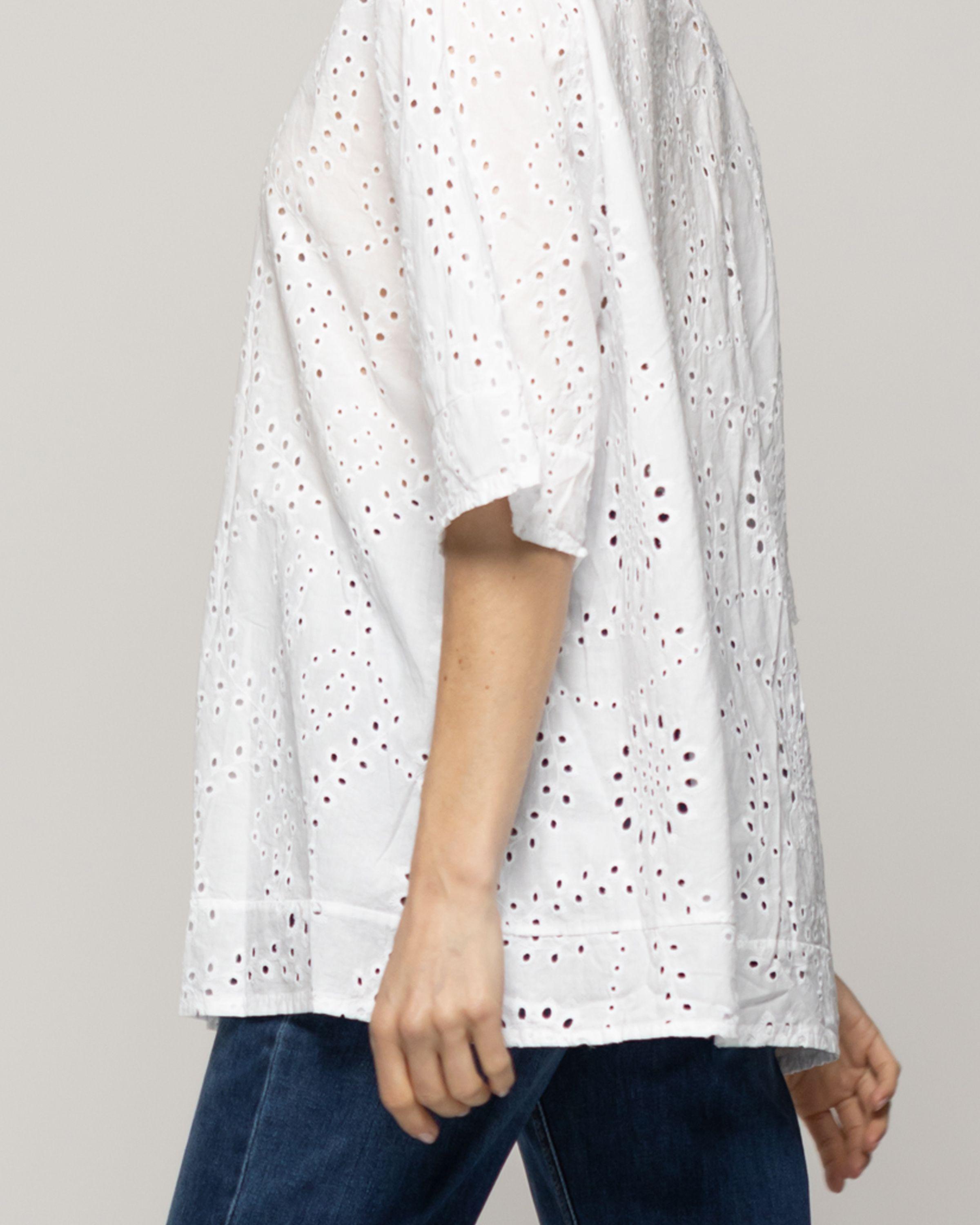 Blusa Mujer Barbara De Algodón Broderie Con Botones Blanca Lineatre-3