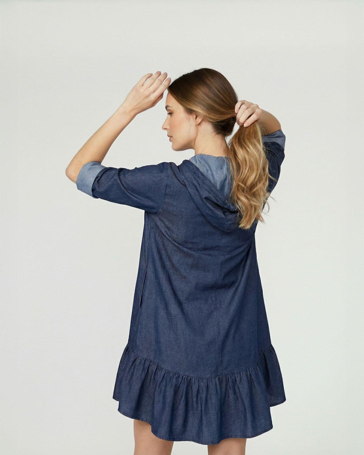 Spolverino Mujer Teodora Overside Cuello redondo Manga larga Jeans Lineatre-6