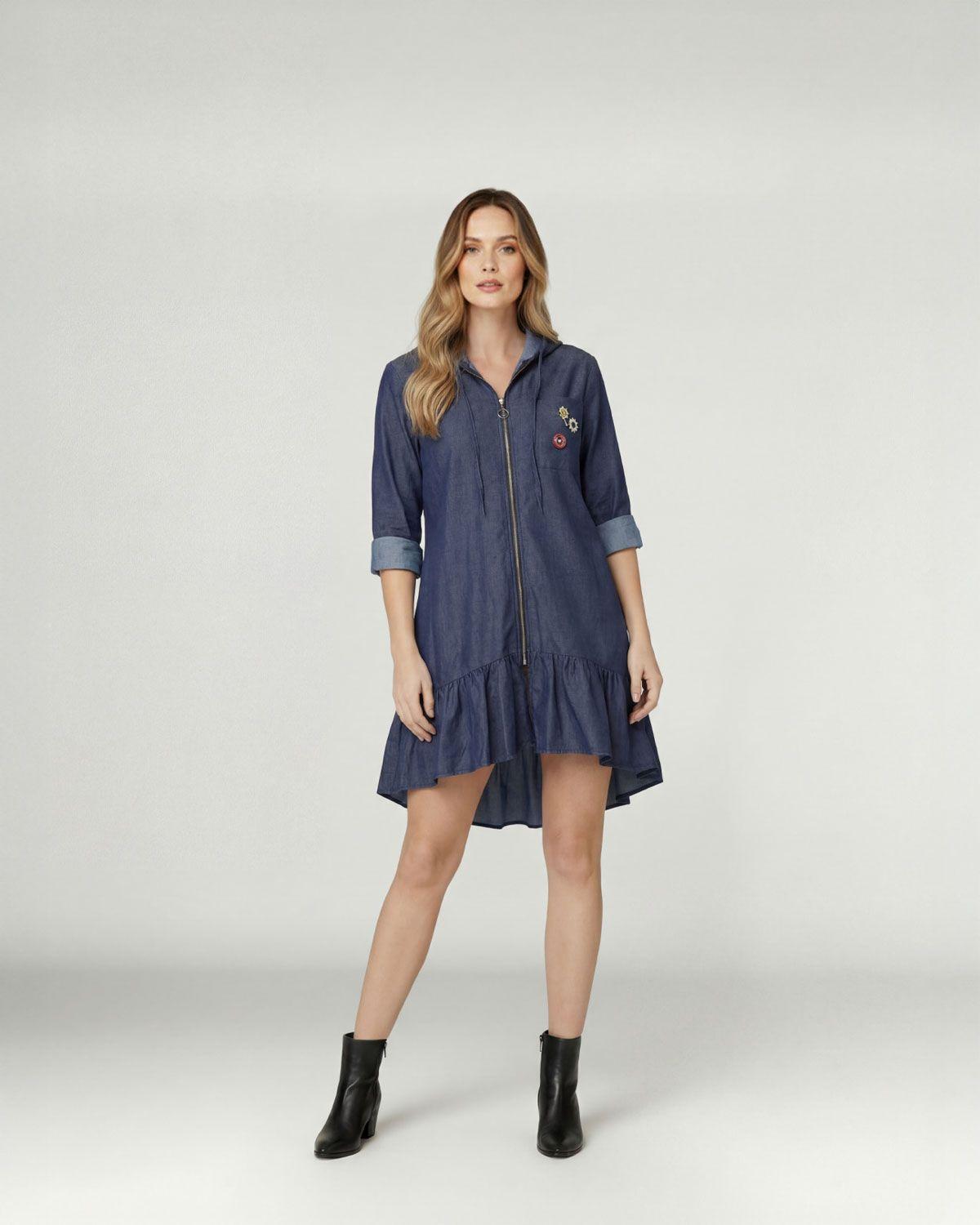 Spolverino Mujer Teodora Overside Cuello redondo Manga larga Jeans Lineatre-3