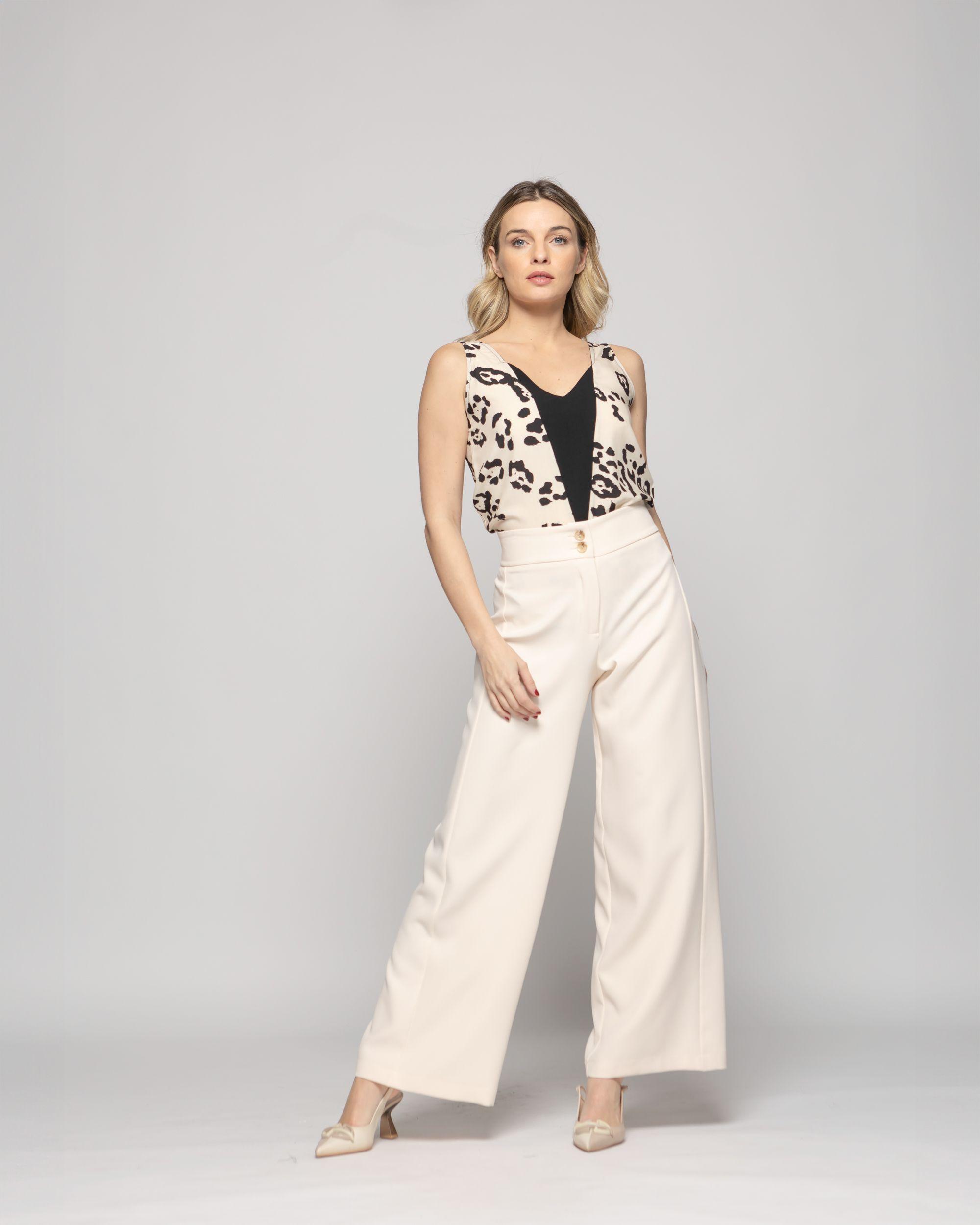 Pantalón Mujer Lotus Palazzo Blanco Crema Ludovica-1