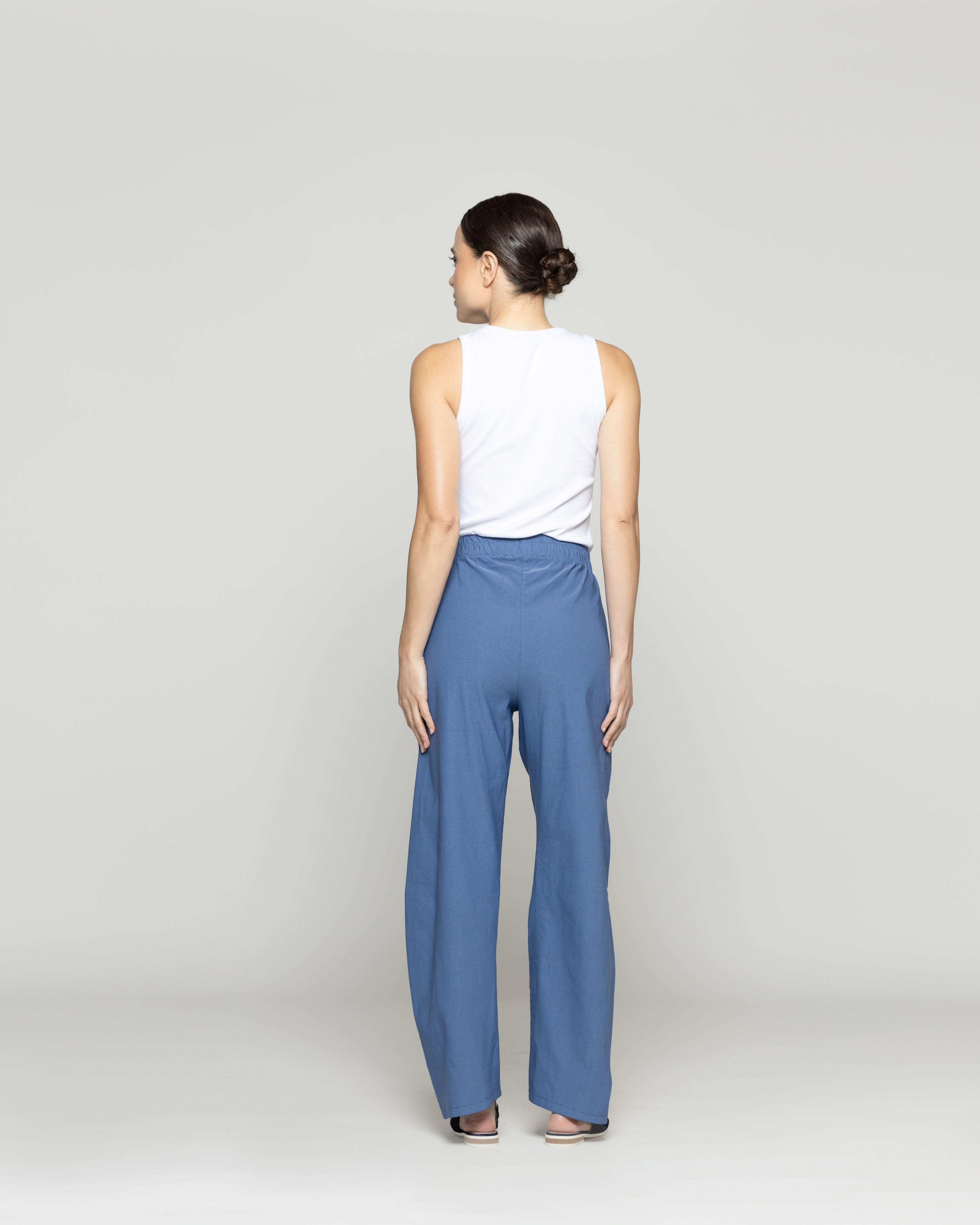 Pantalón Mujer Pamela Algodón Elasticado Azul Lineatre-2