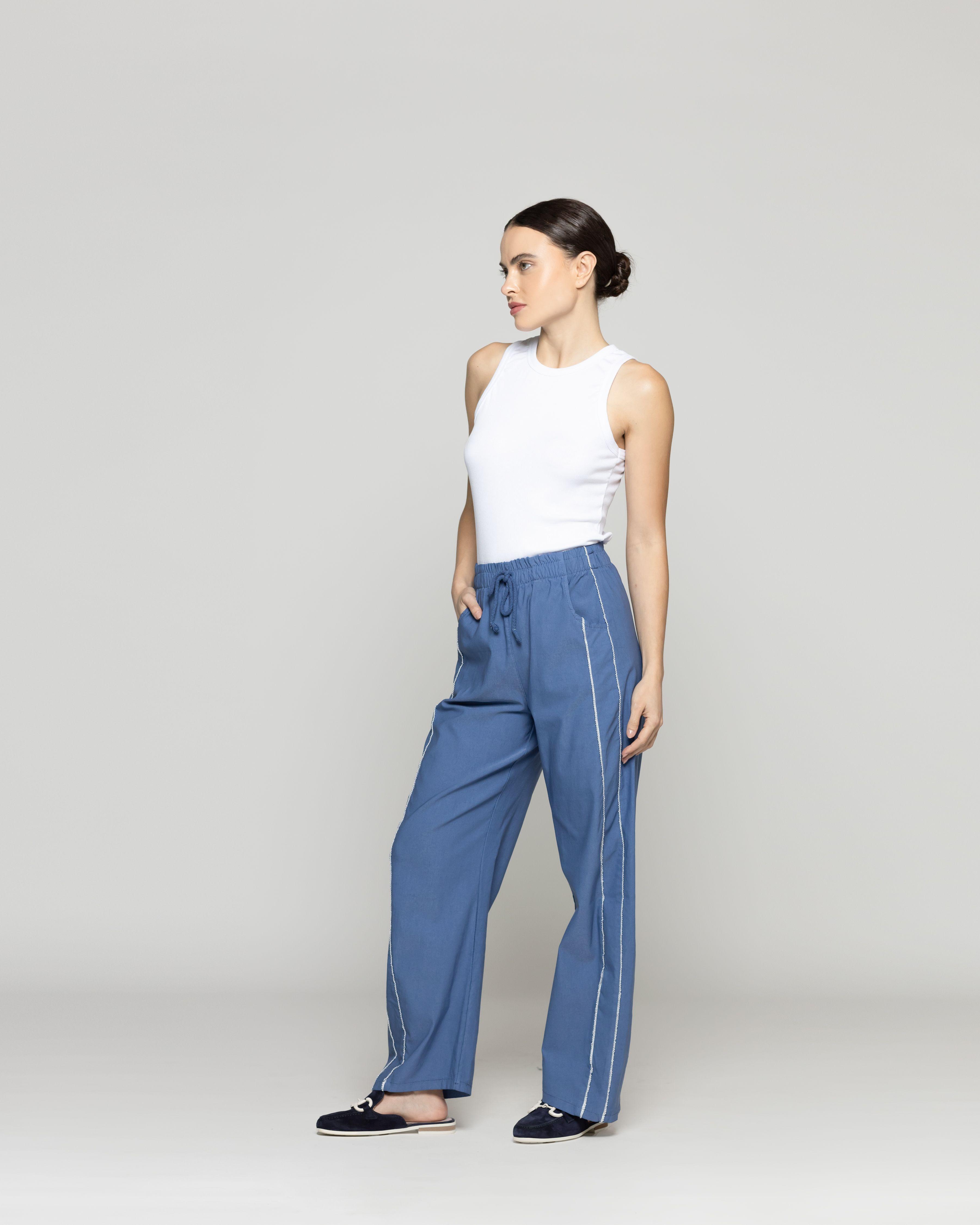 Pantalón Mujer Pamela Algodón Elasticado Azul Lineatre-3