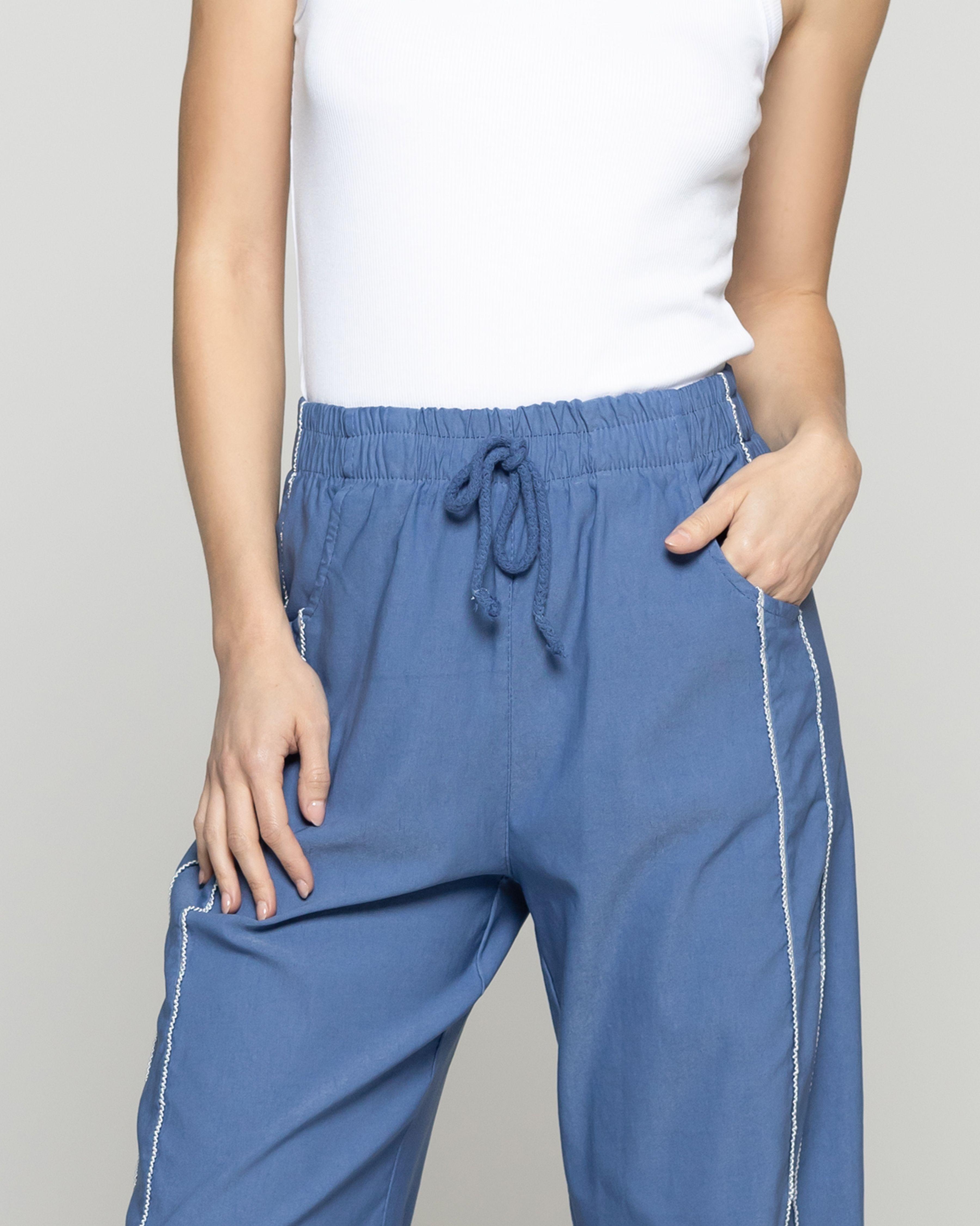 Pantalón Mujer Pamela Algodón Elasticado Azul Lineatre-4