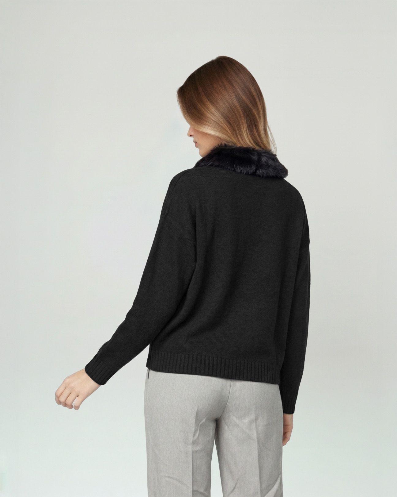 Sweater Mujer Giovanna Relaxed Cuello Redondo Pelos Manga Caída Negro Lineatre-1