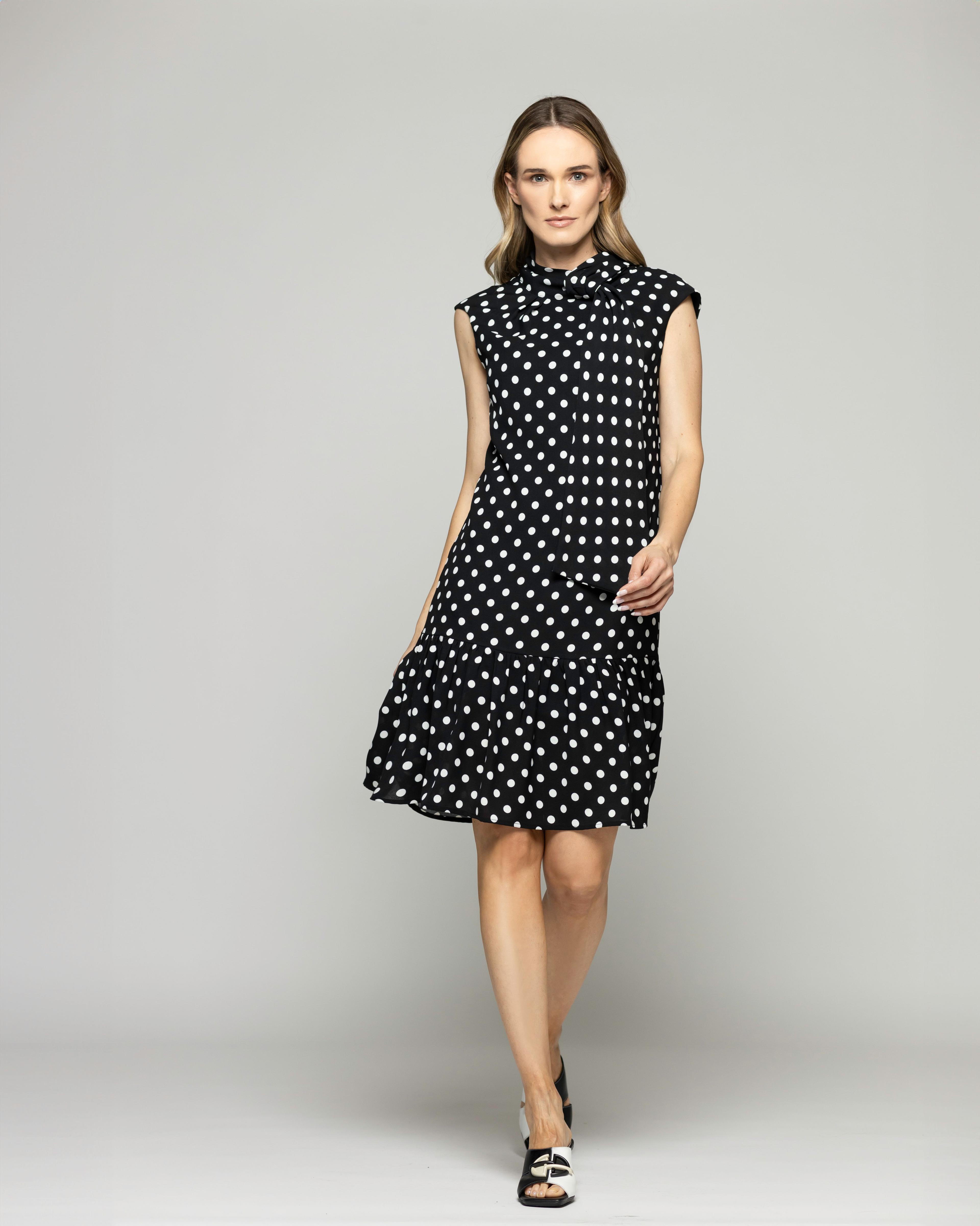 Vestido Mujer Geranio Corto Con Lazo Y Lunares Negro Ludovica-0