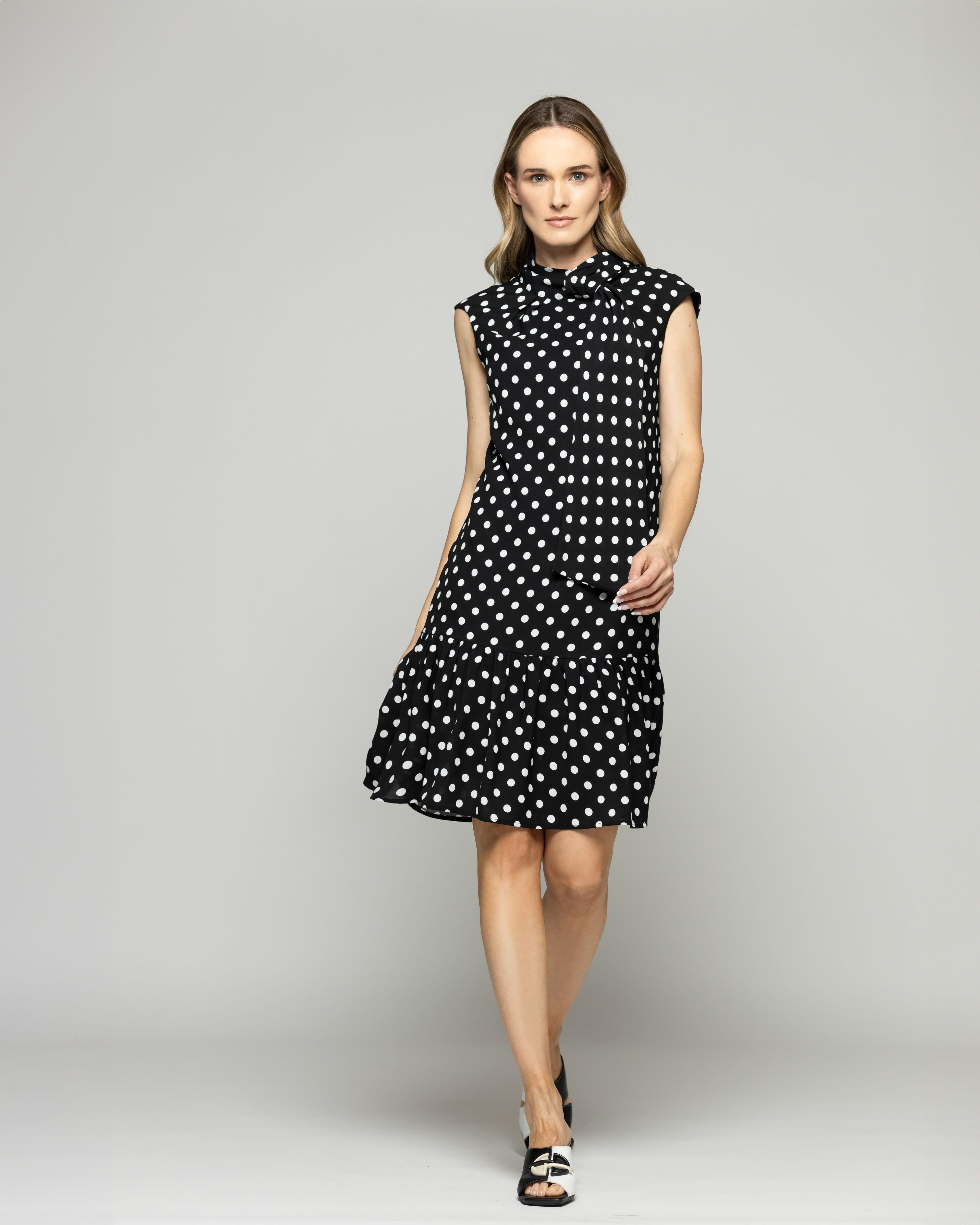 Vestido Mujer Geranio Corto Con Lazo Y Lunares Negro Ludovica-1