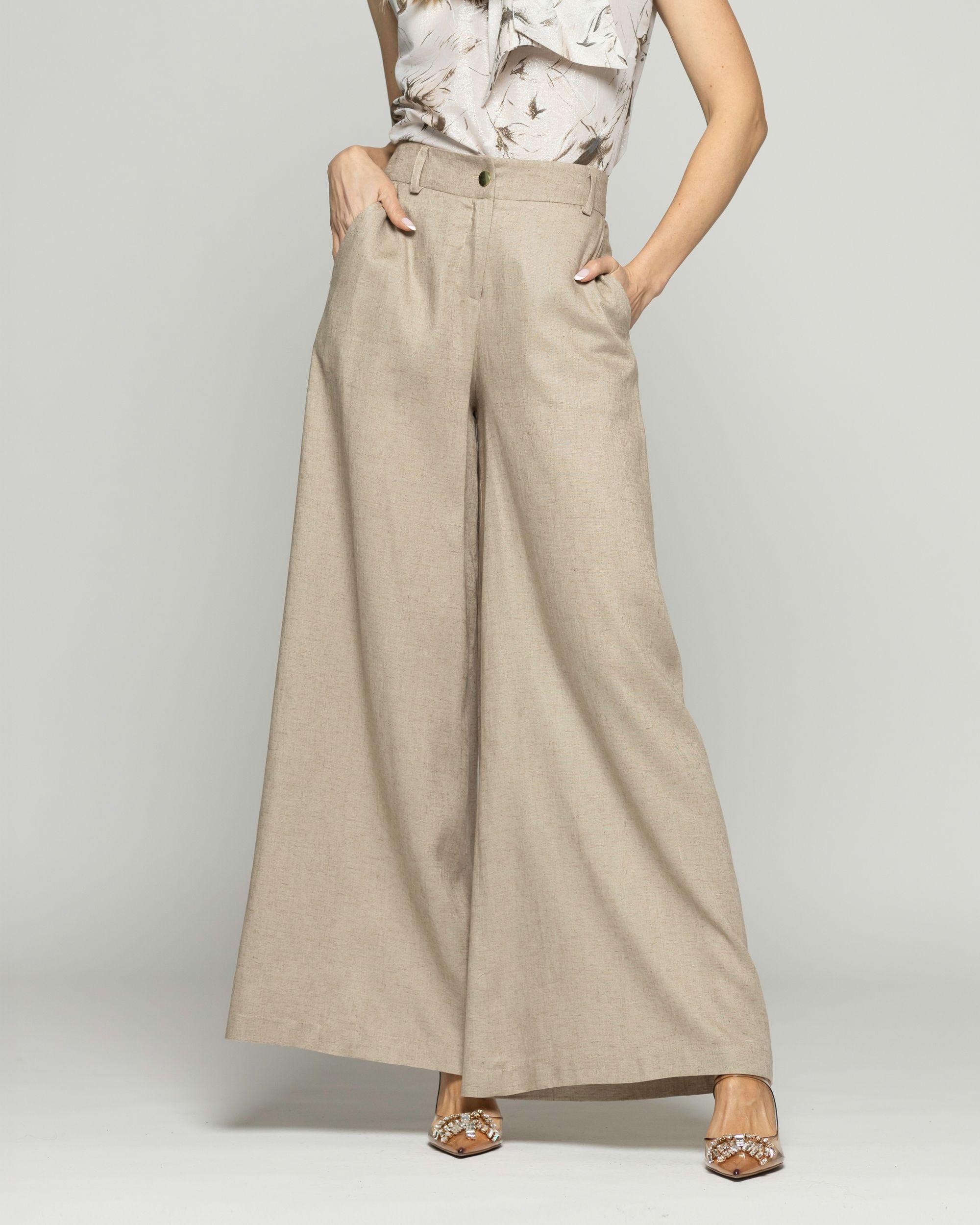 Pantalón Mujer Prímula Palazzo Viscosa Lino Beige Ludovica-2