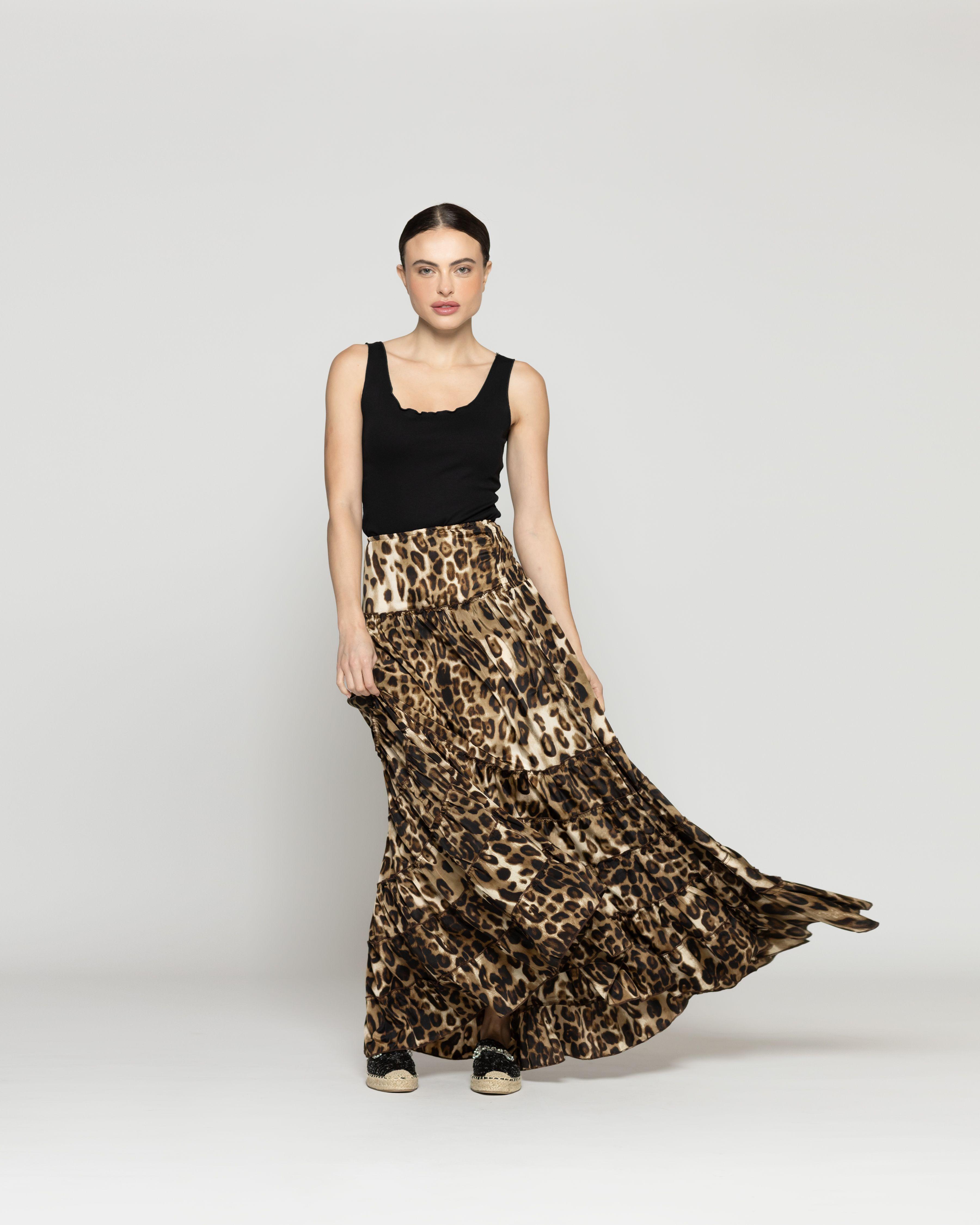 Falda Mujer Federica Con Caída Fluida Y Estampado Animal Print Leopardo Lineatre-2