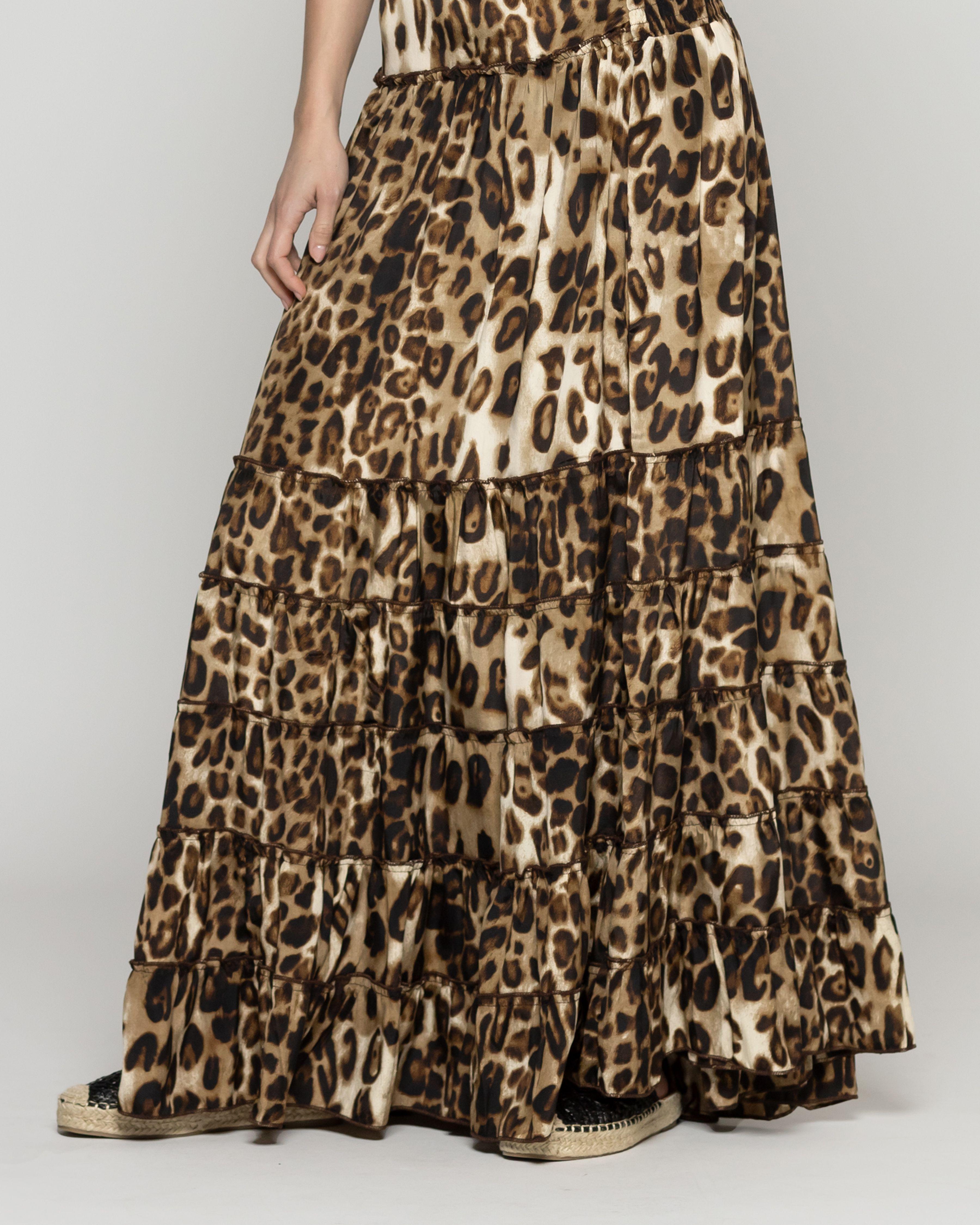 Falda Mujer Federica Con Caída Fluida Y Estampado Animal Print Leopardo Lineatre-3