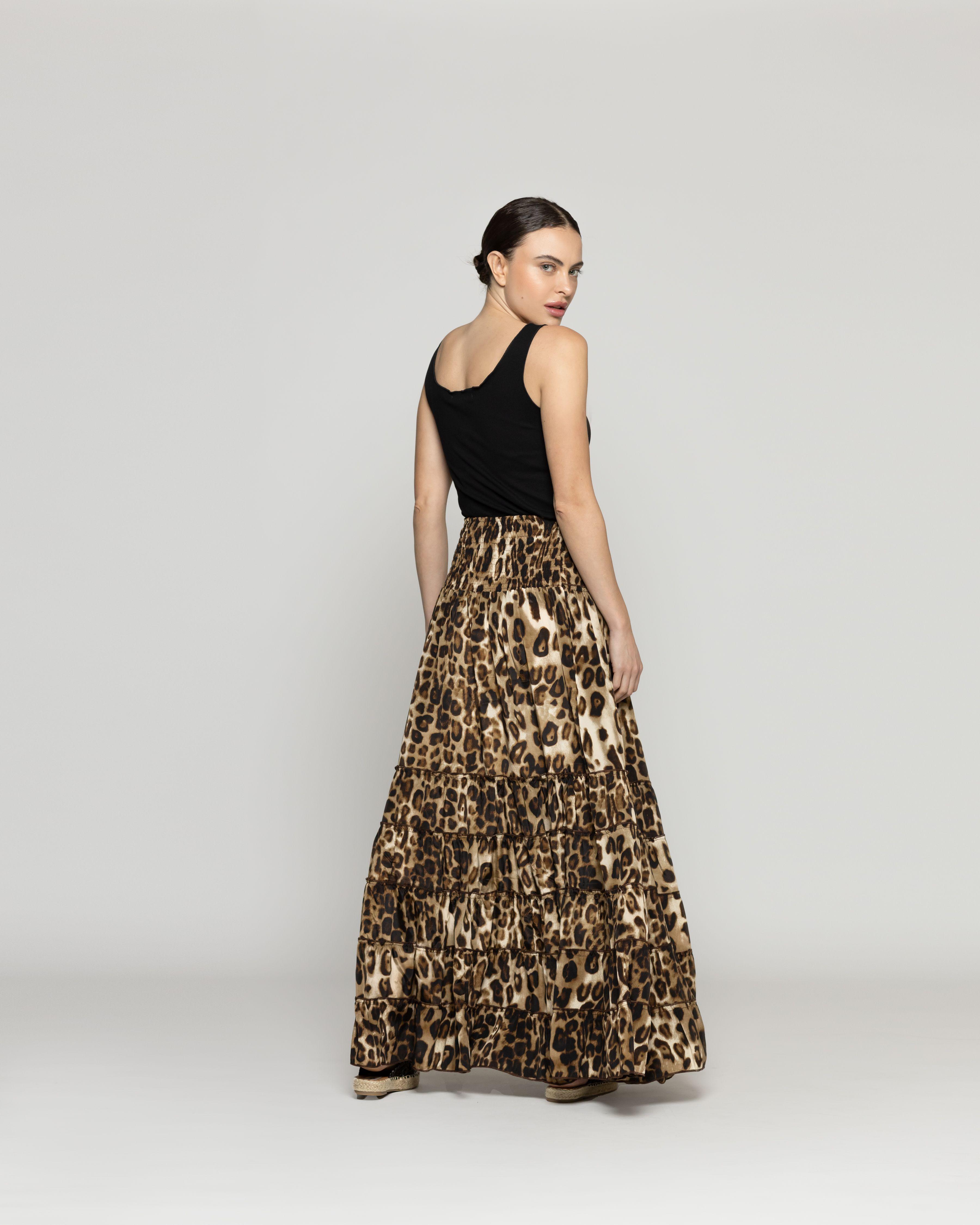 Falda Mujer Federica Con Caída Fluida Y Estampado Animal Print Leopardo Lineatre-4