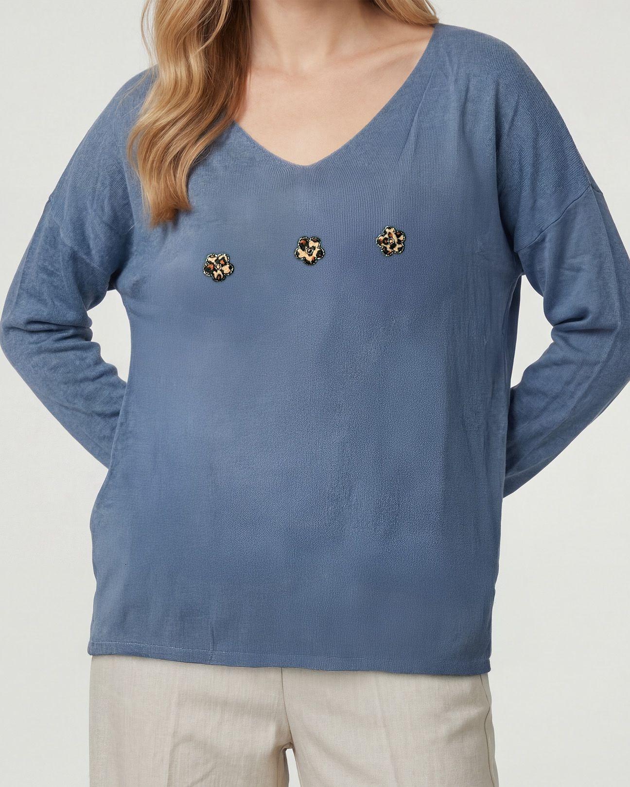 Sweater Mujer Elena Relaxed Cuello Redondo Manga Caída Jeans Lineatre-2