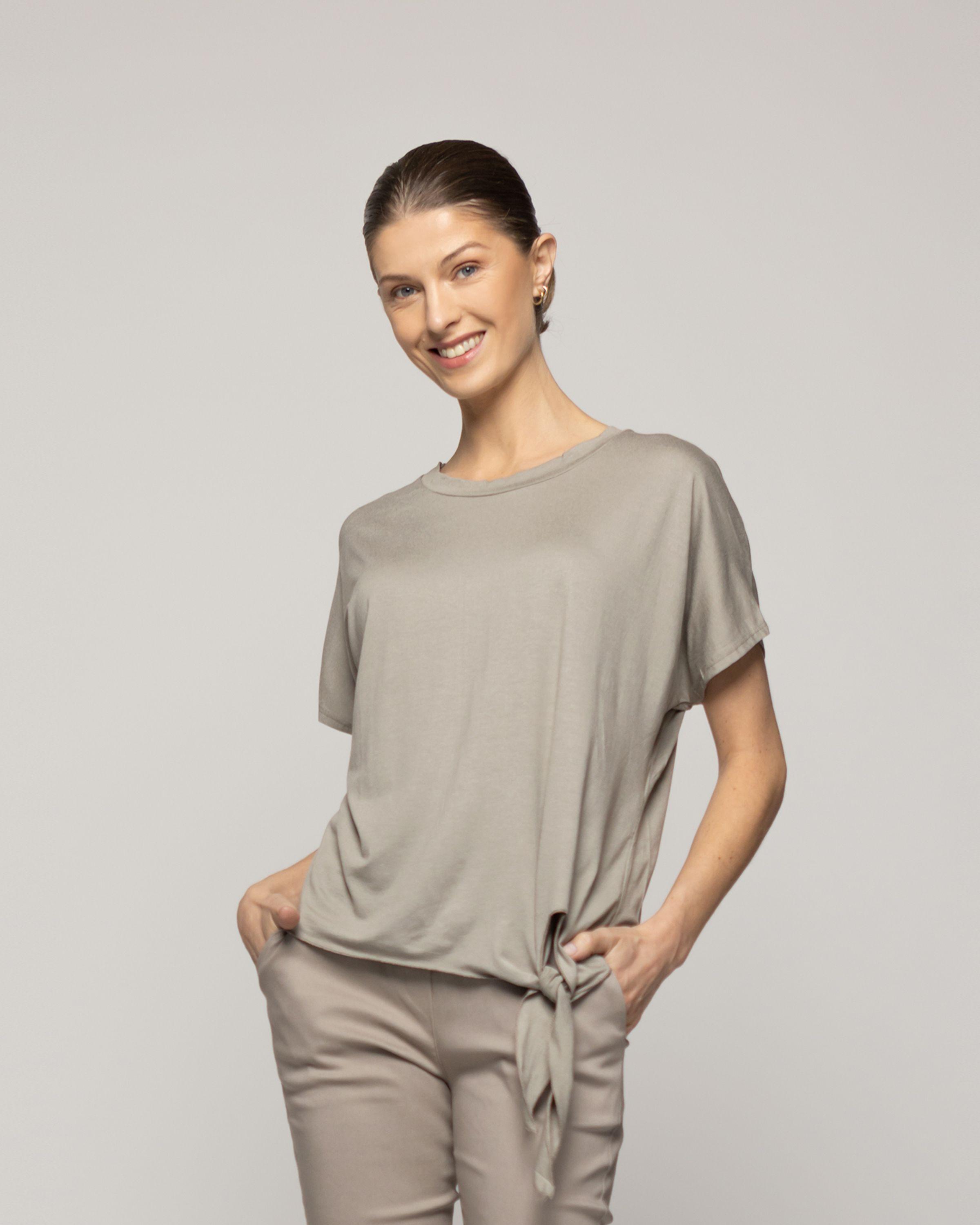 Polera Mujer Orieta Básica Manga Corta Con Amarra Lateral Verde Fango Lineatre-0