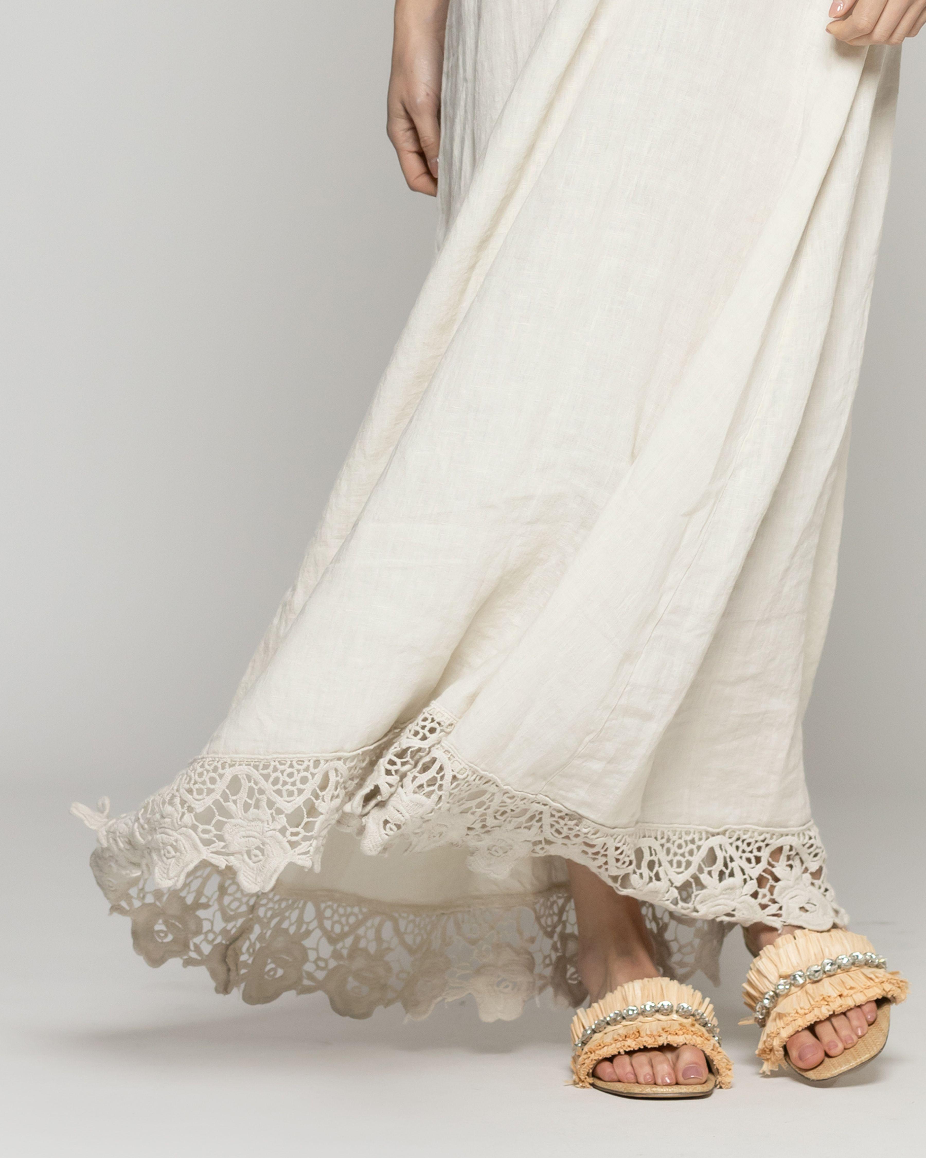 Vestido Mujer Dianella Lino Bordado Beige Lineatre-2