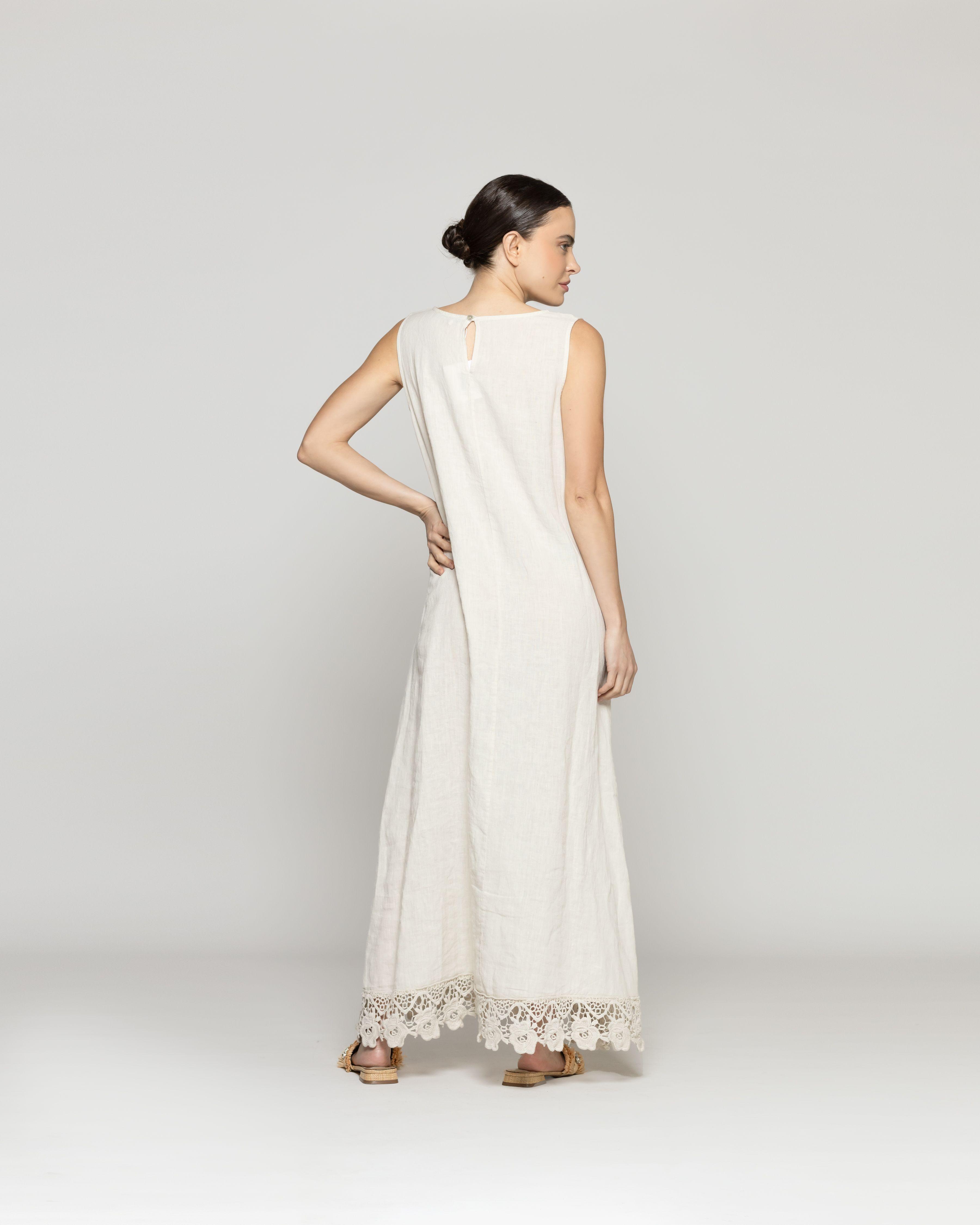 Vestido Mujer Dianella Lino Bordado Beige Lineatre-3