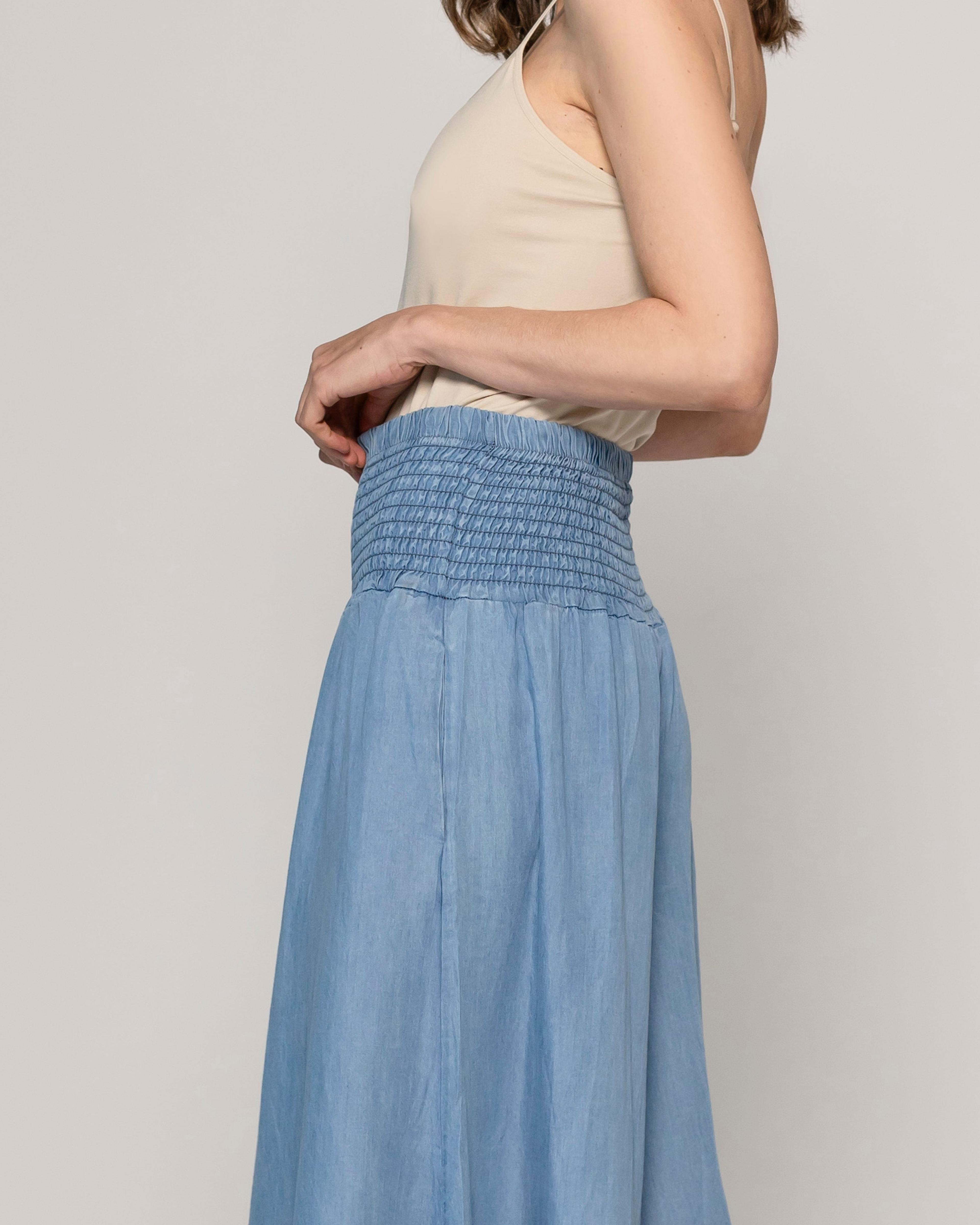 Pantalón Mujer Pilar Palazzo Demin Con Pretina Fruncida Lineatre-3