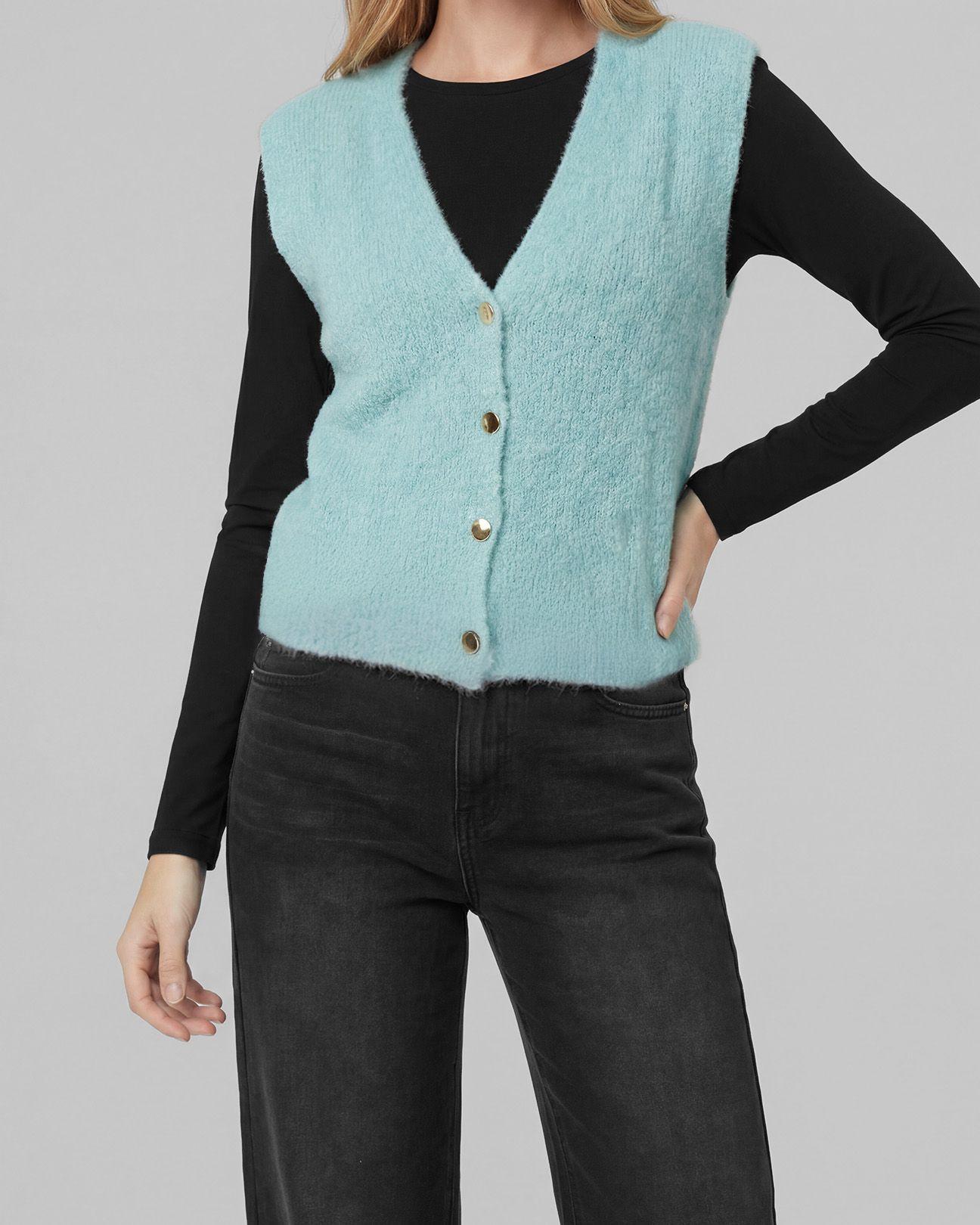 Gillet Mujer Fernanda Relaxed Cuello En V Cielo Lineatre-2