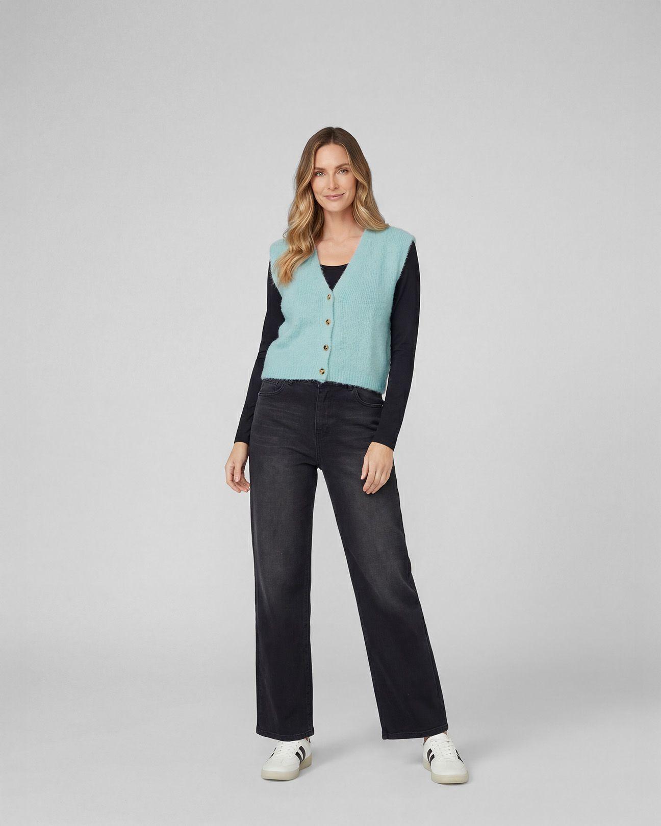 Gillet Mujer Fernanda Relaxed Cuello En V Cielo Lineatre-3