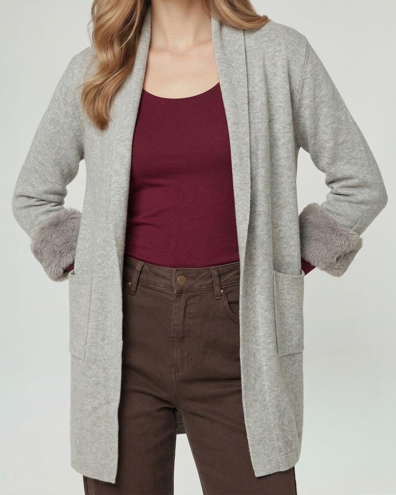 Cardigan Mujer Renata Relaxed Cuello Con Solapa Manga Acampanada Fango Lineatre-2