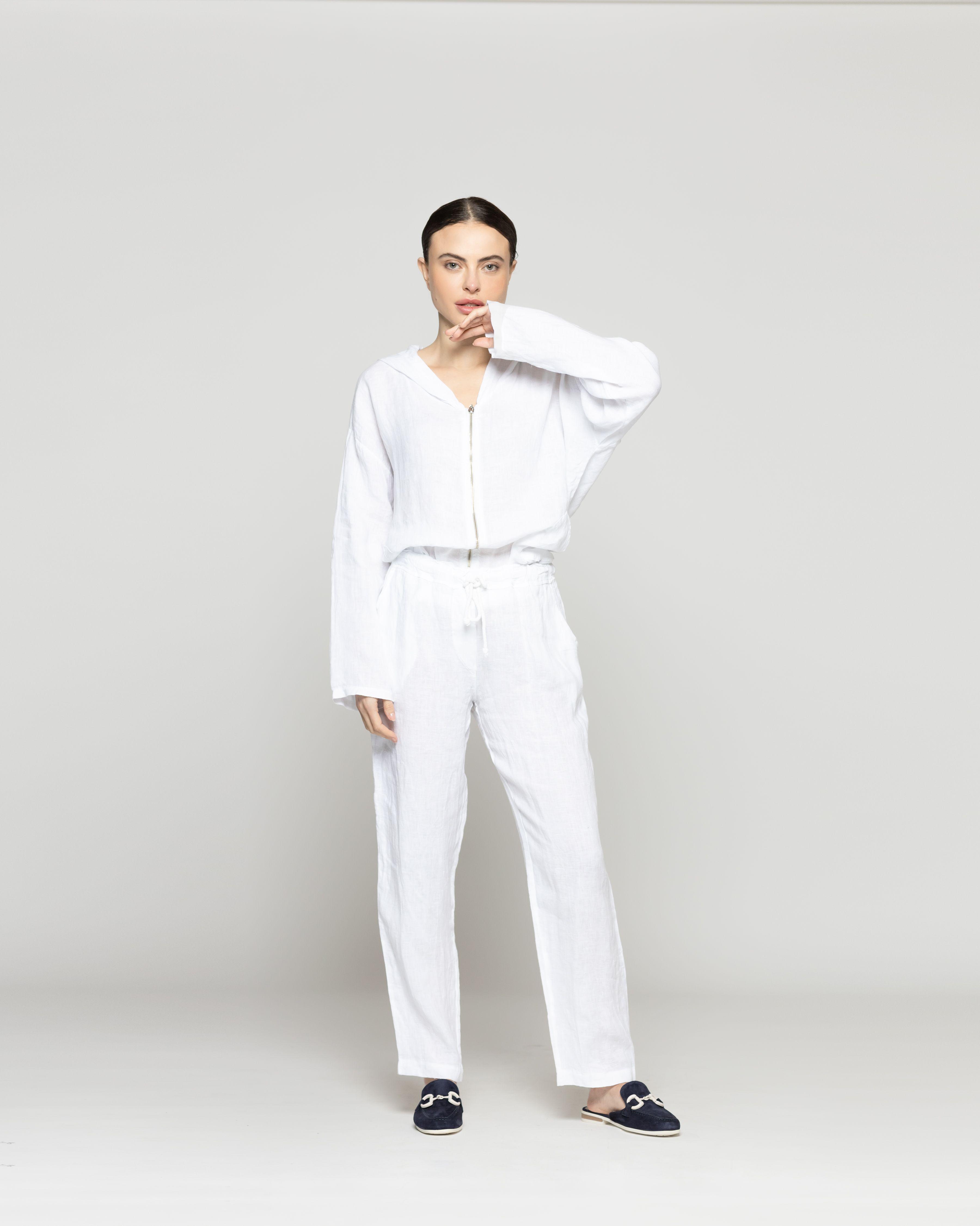 Pantalón Mujer Belén Lino Blanco Lineatre-0
