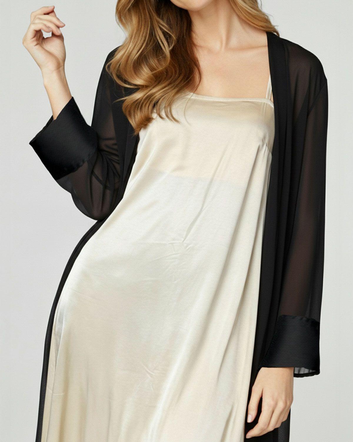 Spolverino Mujer Livia Relaxed fit Solapa Manga amplia y translúcida sin puño Negro Lineatre-3