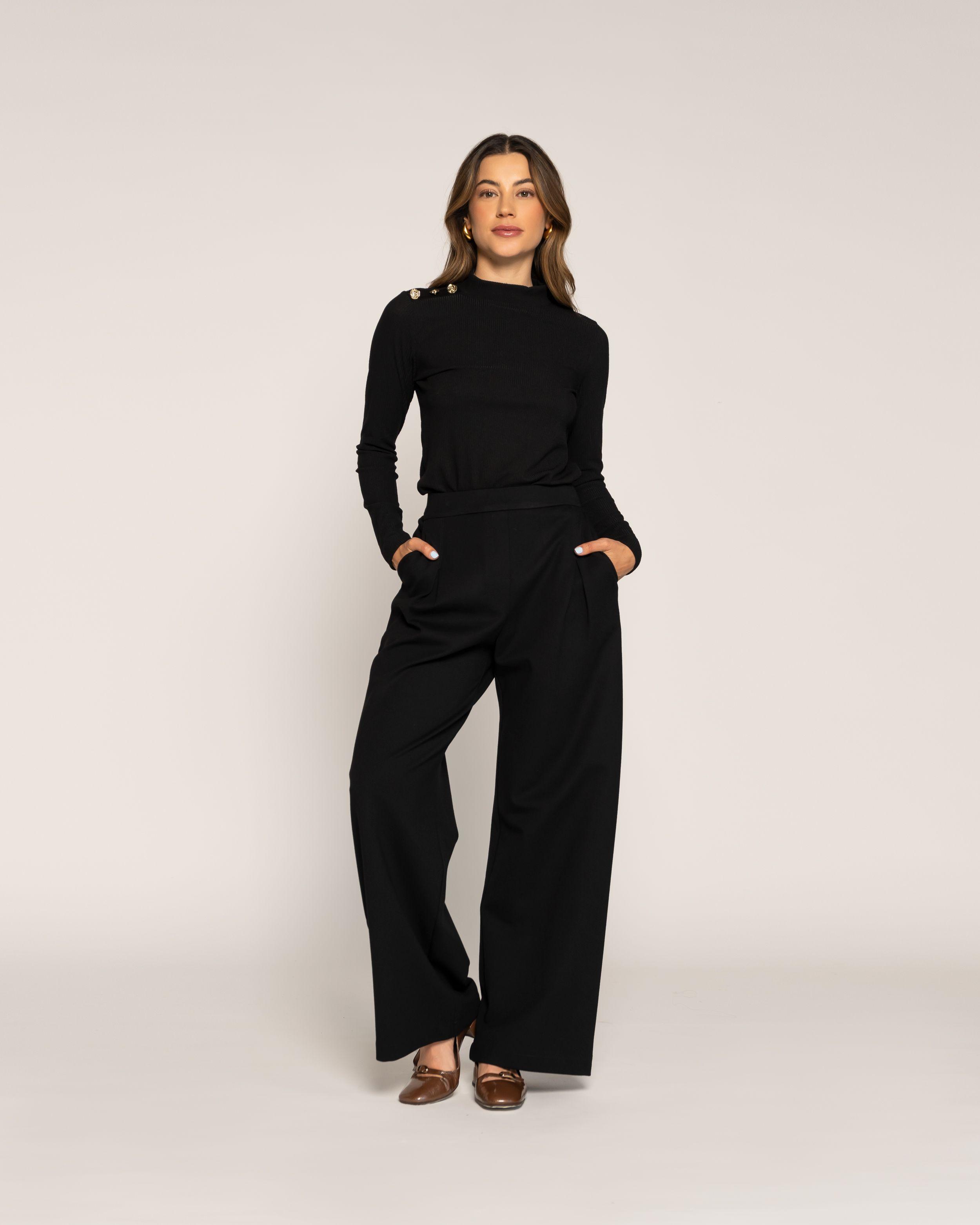 Polera Sandra Negro Ajustada Cuello Alto Manga Larga Ludovica-0