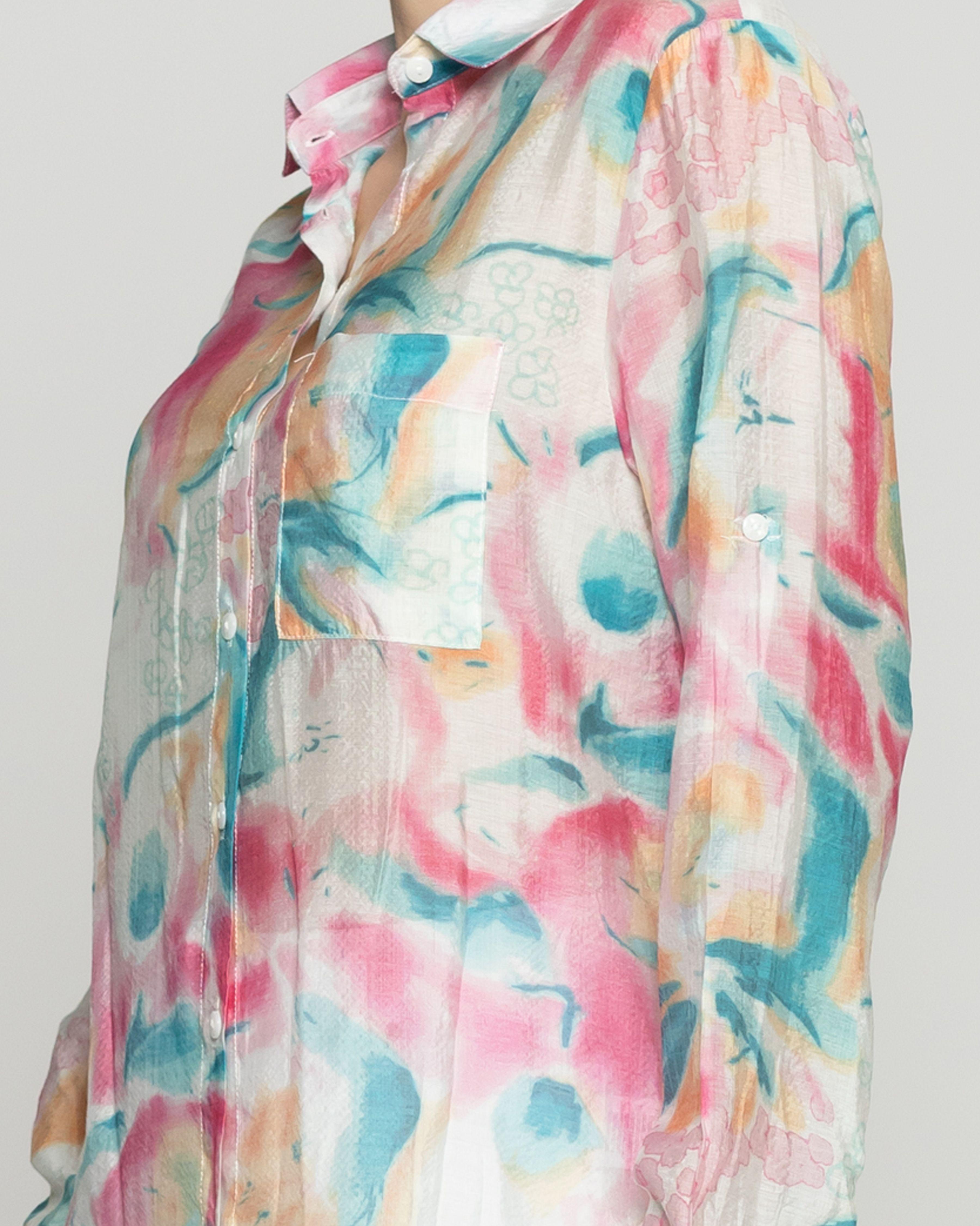 Blusa Mujer Brigitte Manga Larga Con Diseño Fucsia Y Celeste Lineatre-2