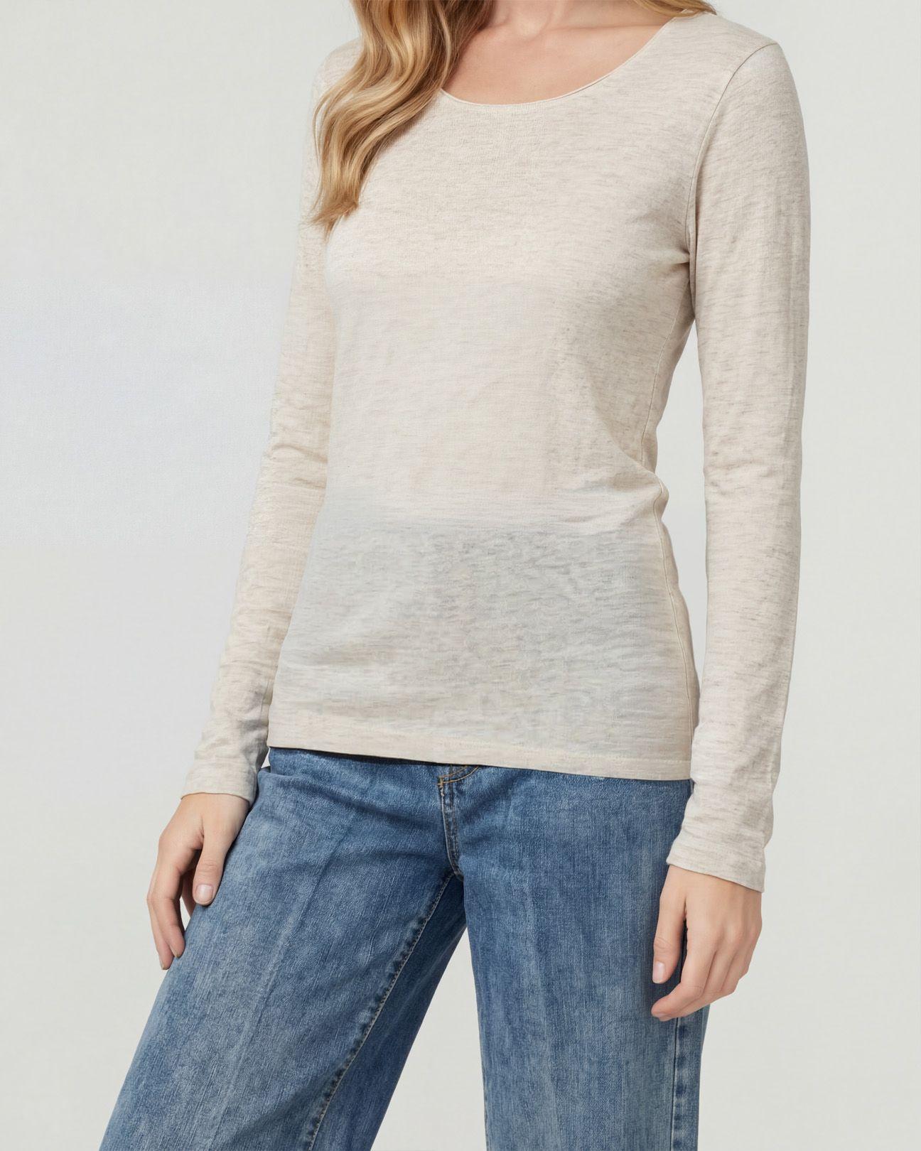 Polera Mujer Elisa Slim Fit Cuello Redondo Manga Ajustada Blanco Lineatre-2