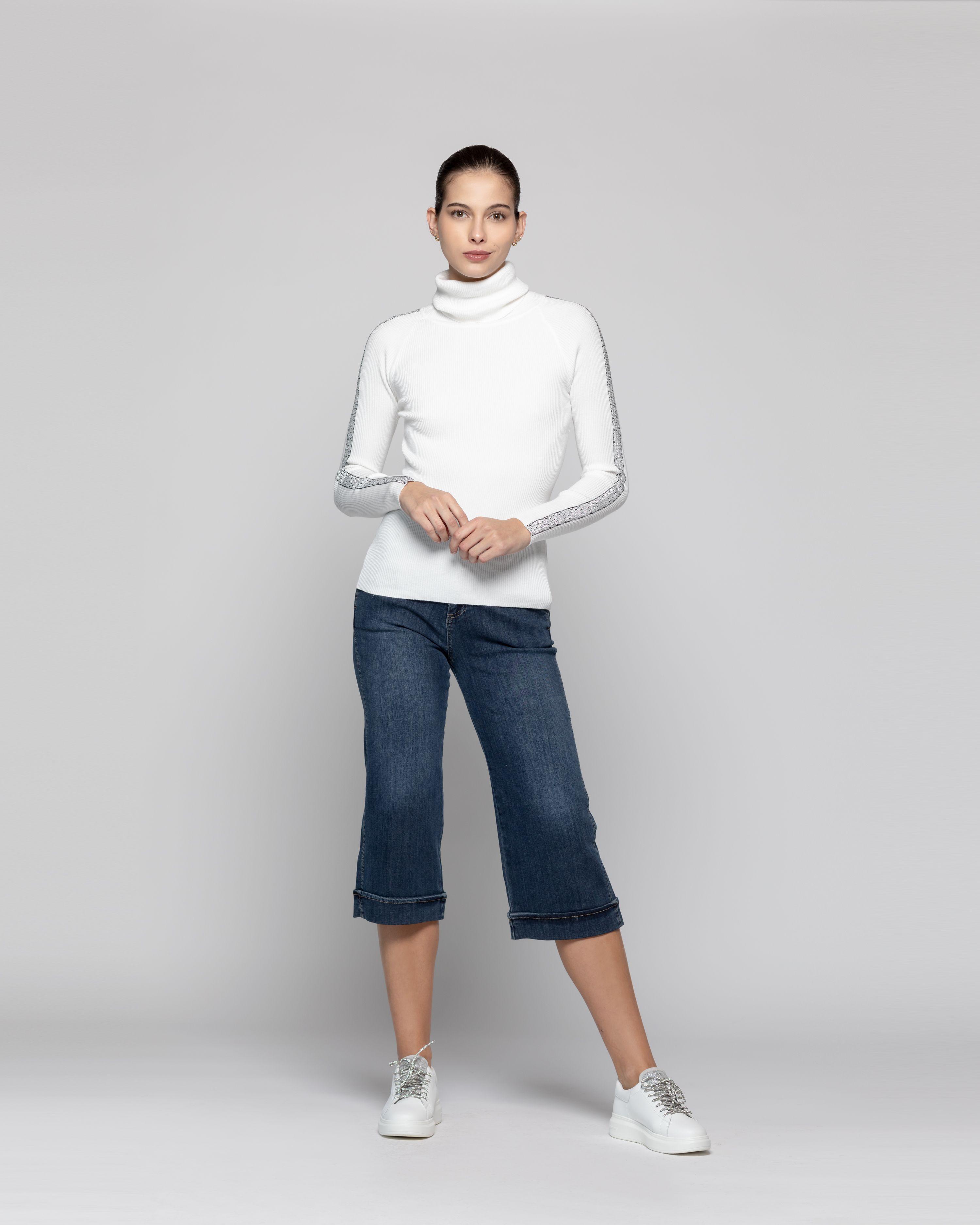 Sweater Mujer Anahí cuello beatle Blanco Lineatre-0