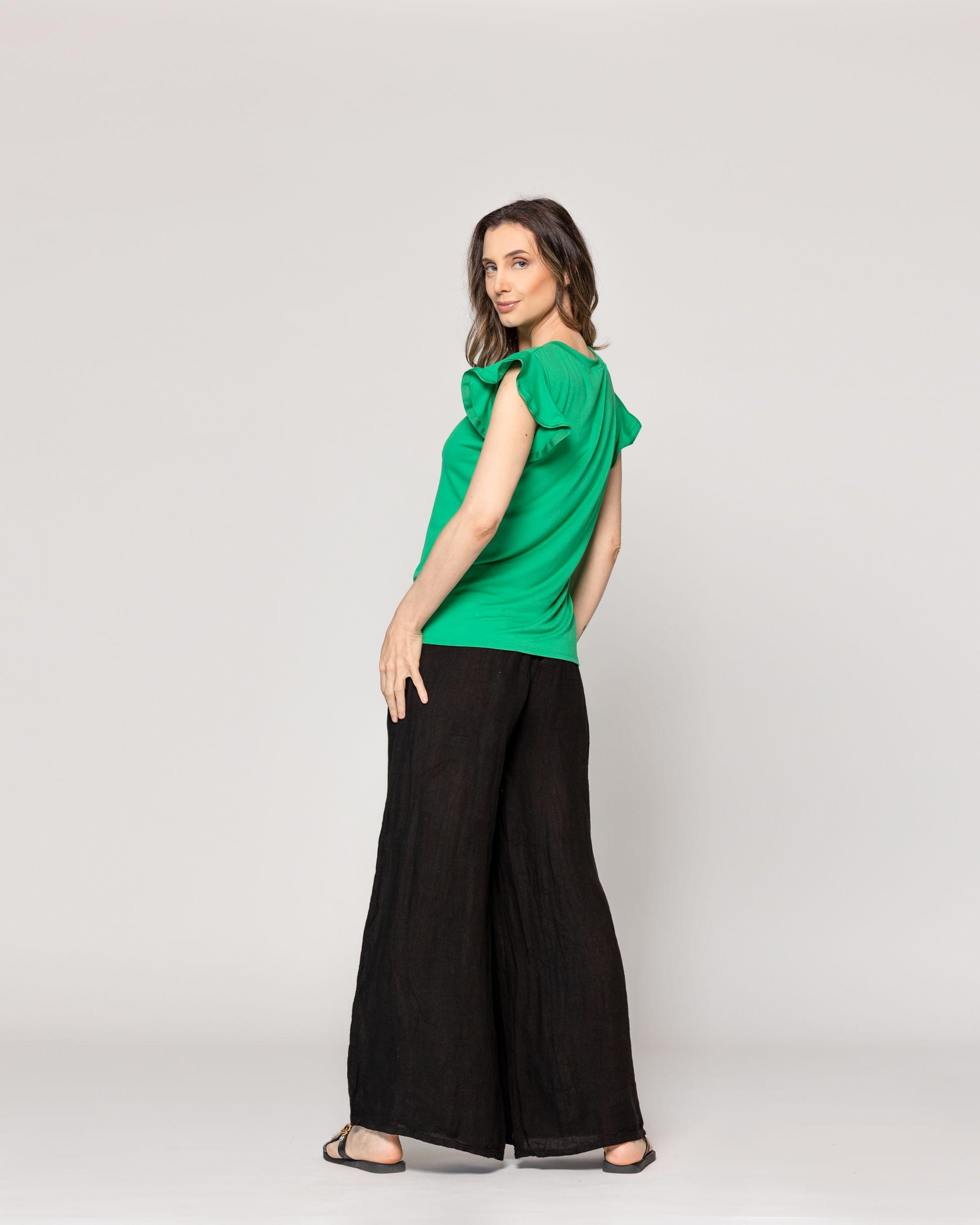 Polera Mujer Básica Ondina Manga Corta Con Volantes Verde Lineatre-2
