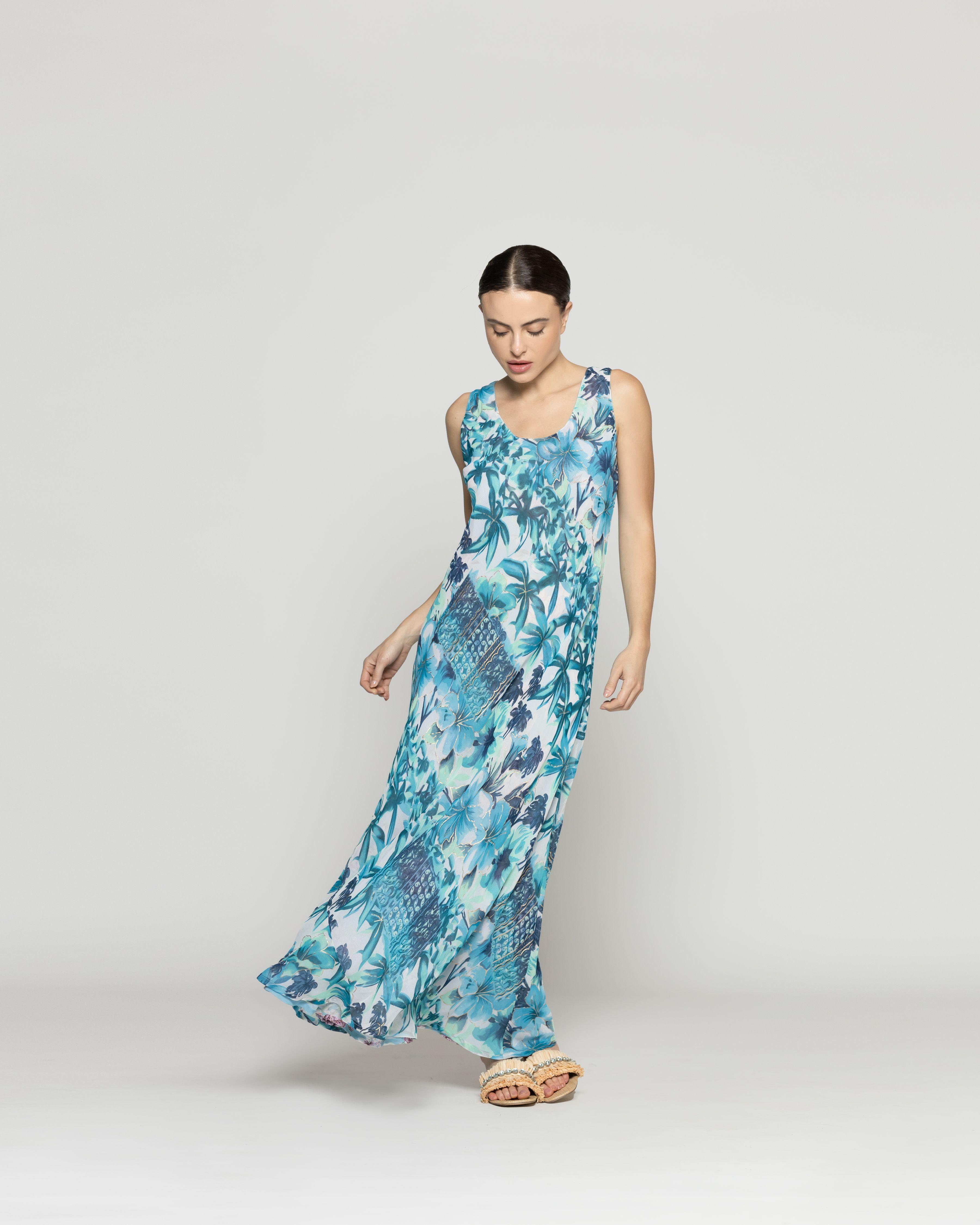 Vestido Mujer Vilma Reversible Sin Mangas Estamapado Azul/Celeste Lineatre-0