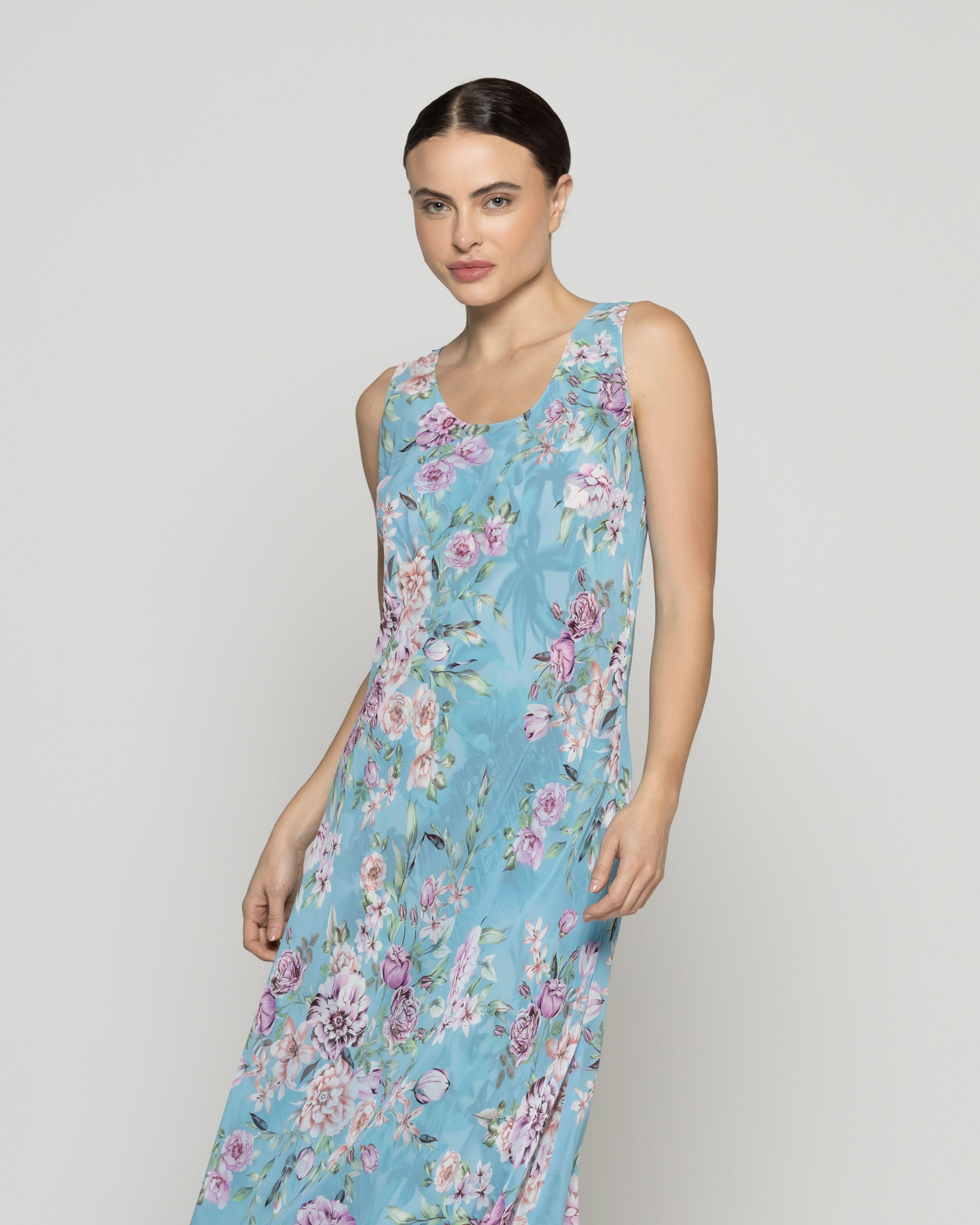 Vestido Mujer Vilma Reversible Sin Mangas Estamapado Azul/Celeste Lineatre-2