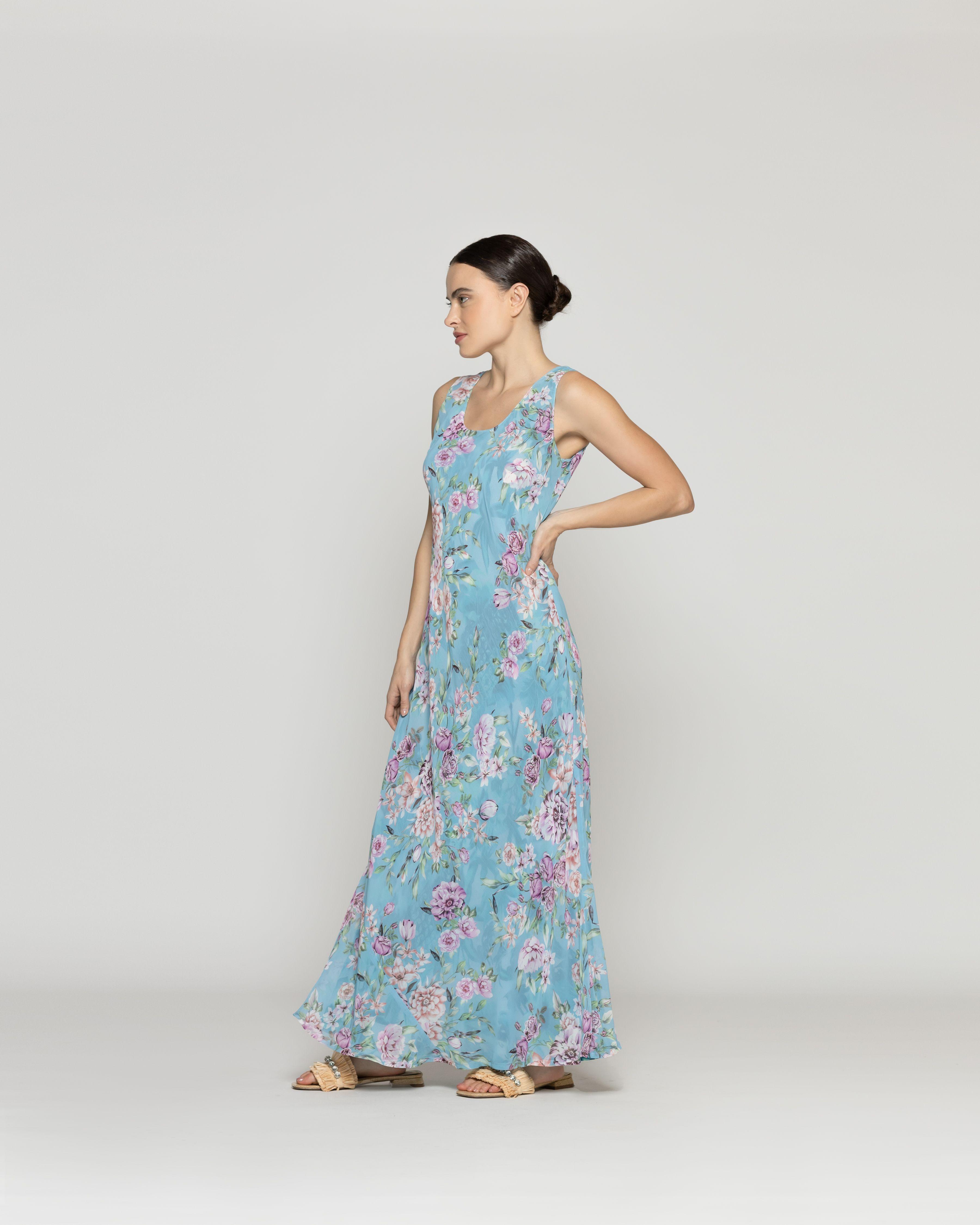 Vestido Mujer Vilma Reversible Sin Mangas Estamapado Azul/Celeste Lineatre-3